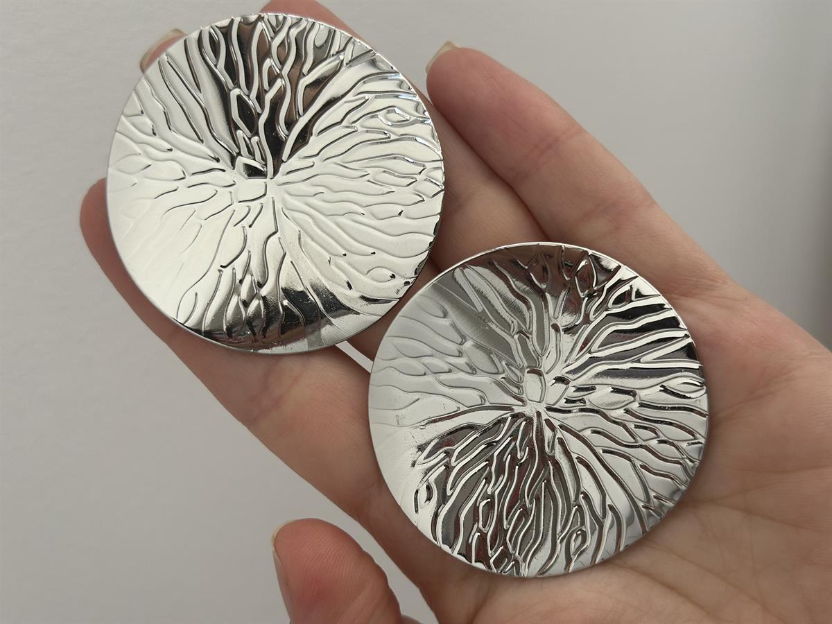 Yuvarlak İşlemeli Silver Küpe  5cm