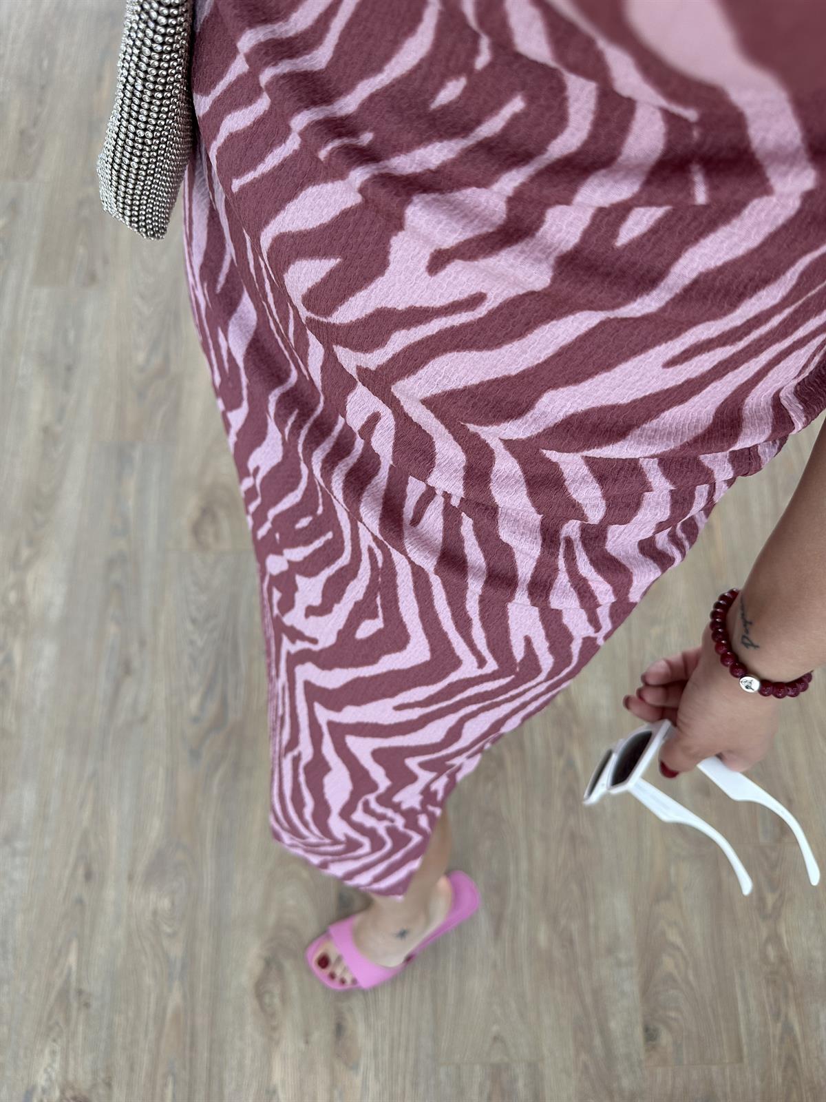 Zebra Desen Likralı Elbise-Pembe