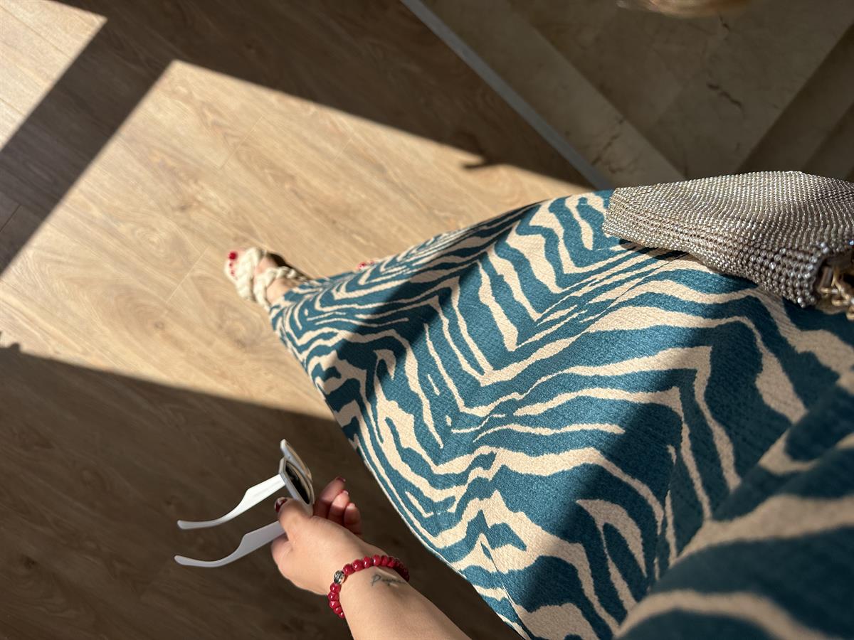 Zebra Desen Likralı Elbise-Yeşil