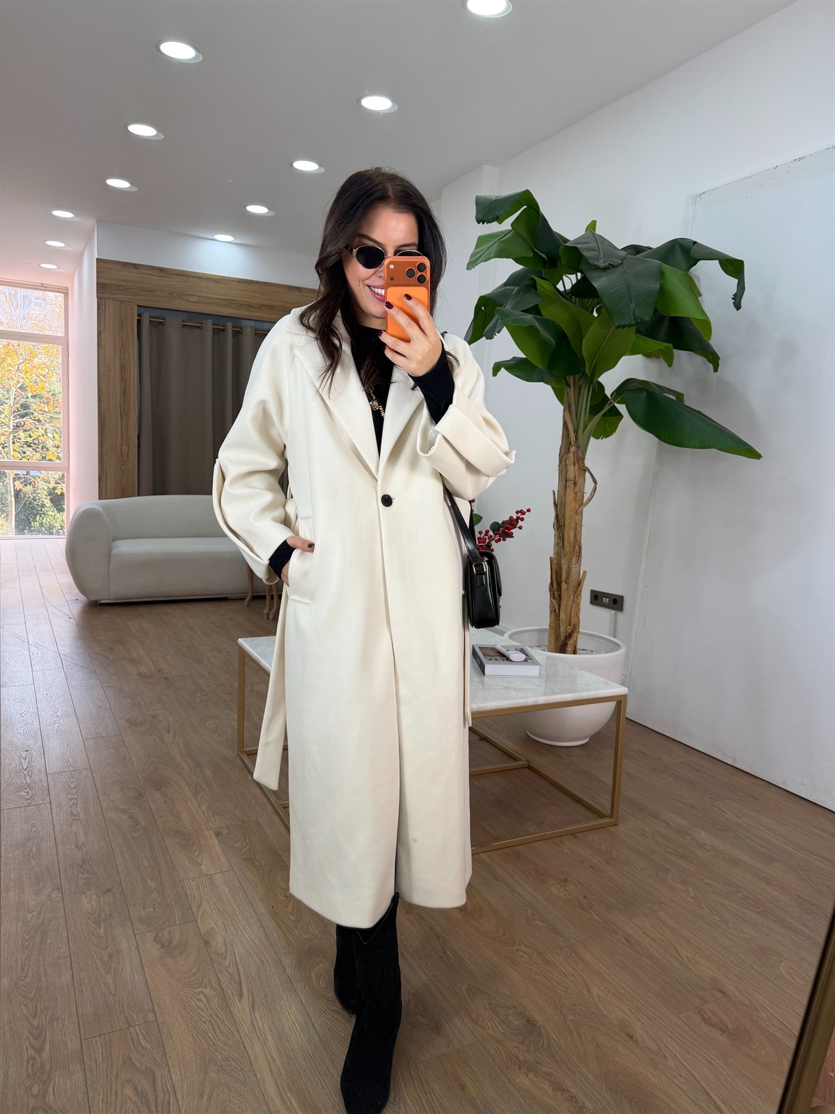 Zelenika Midi Kaşe Kaban - Bej  