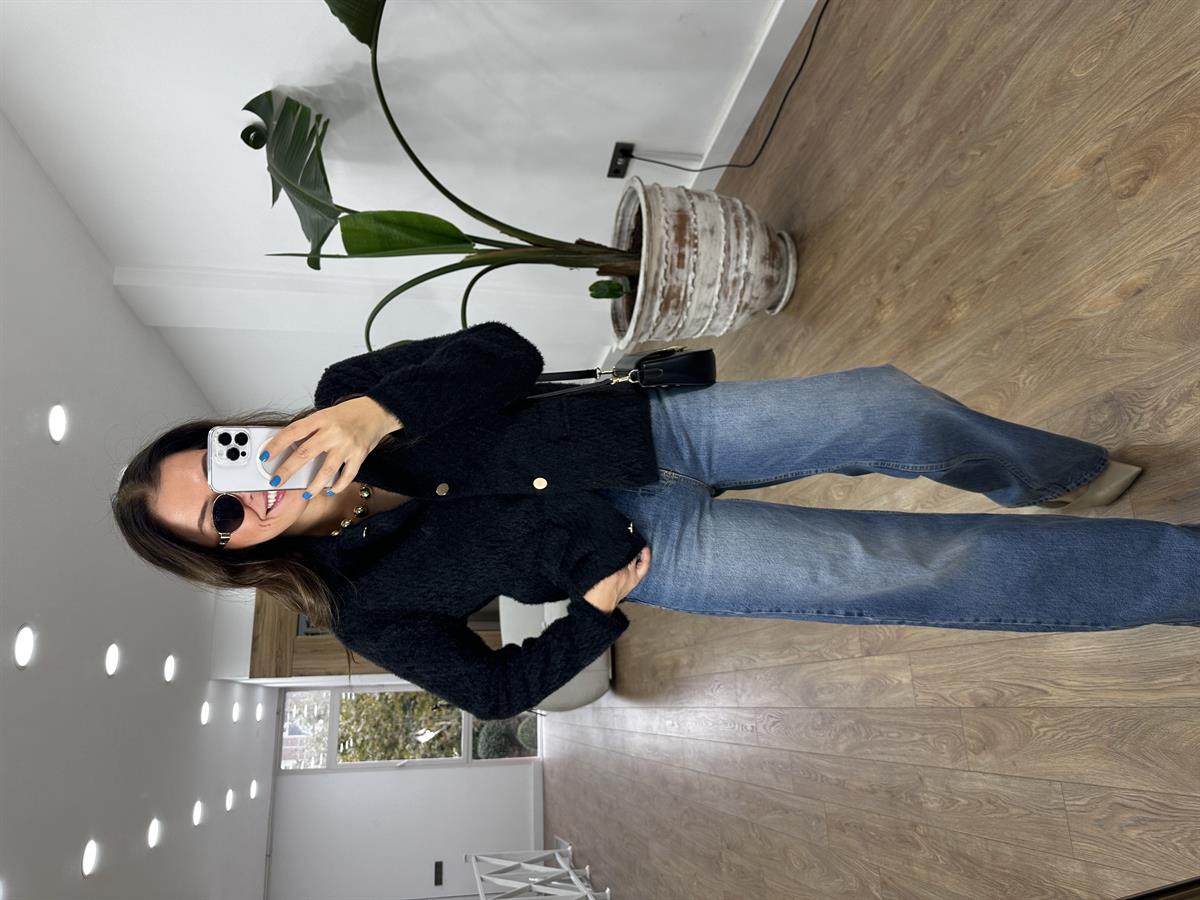 Zigzag Desen Triko Ceket - Siyah