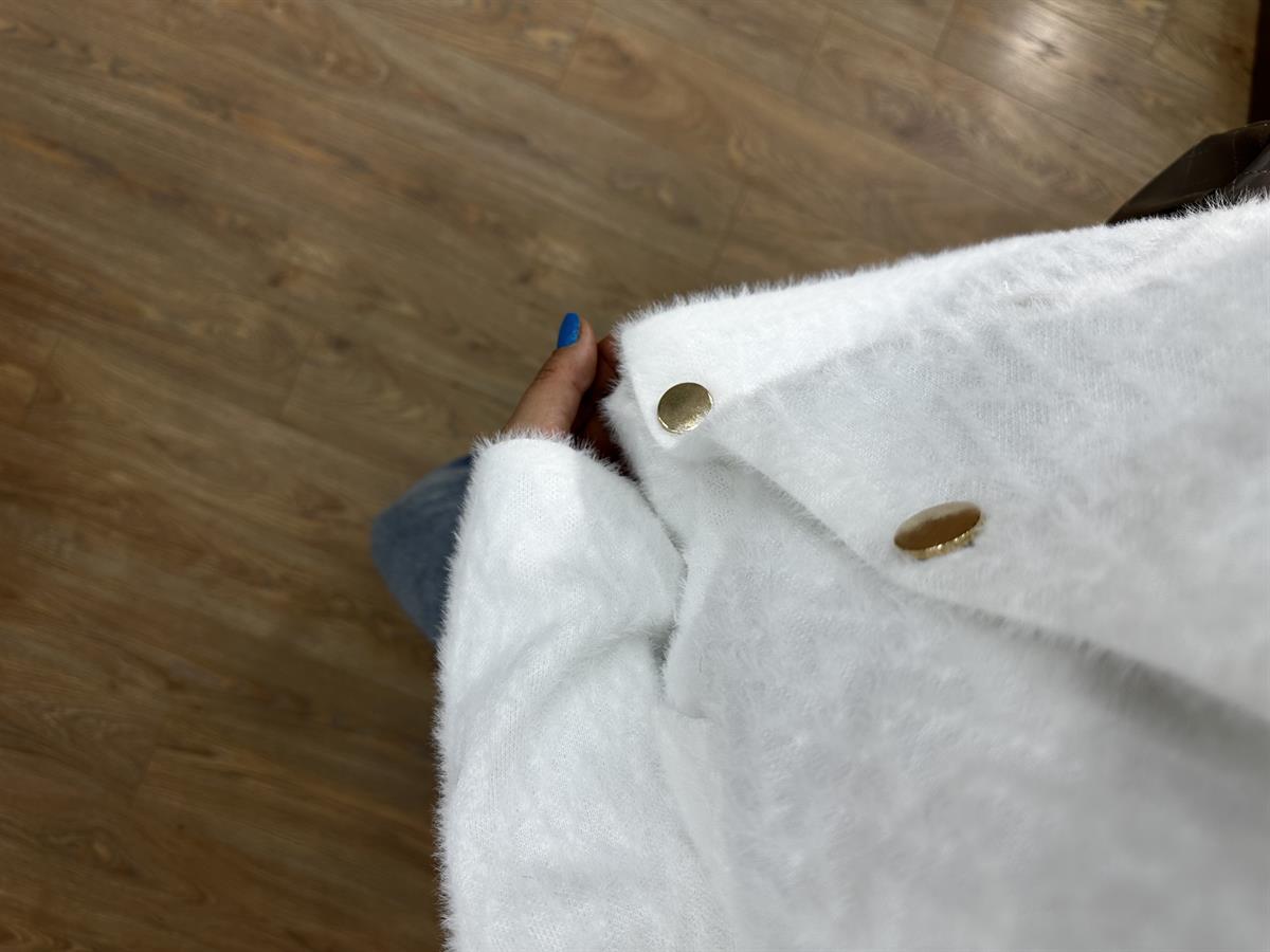 Zigzag Desen Triko Ceket - Ekru