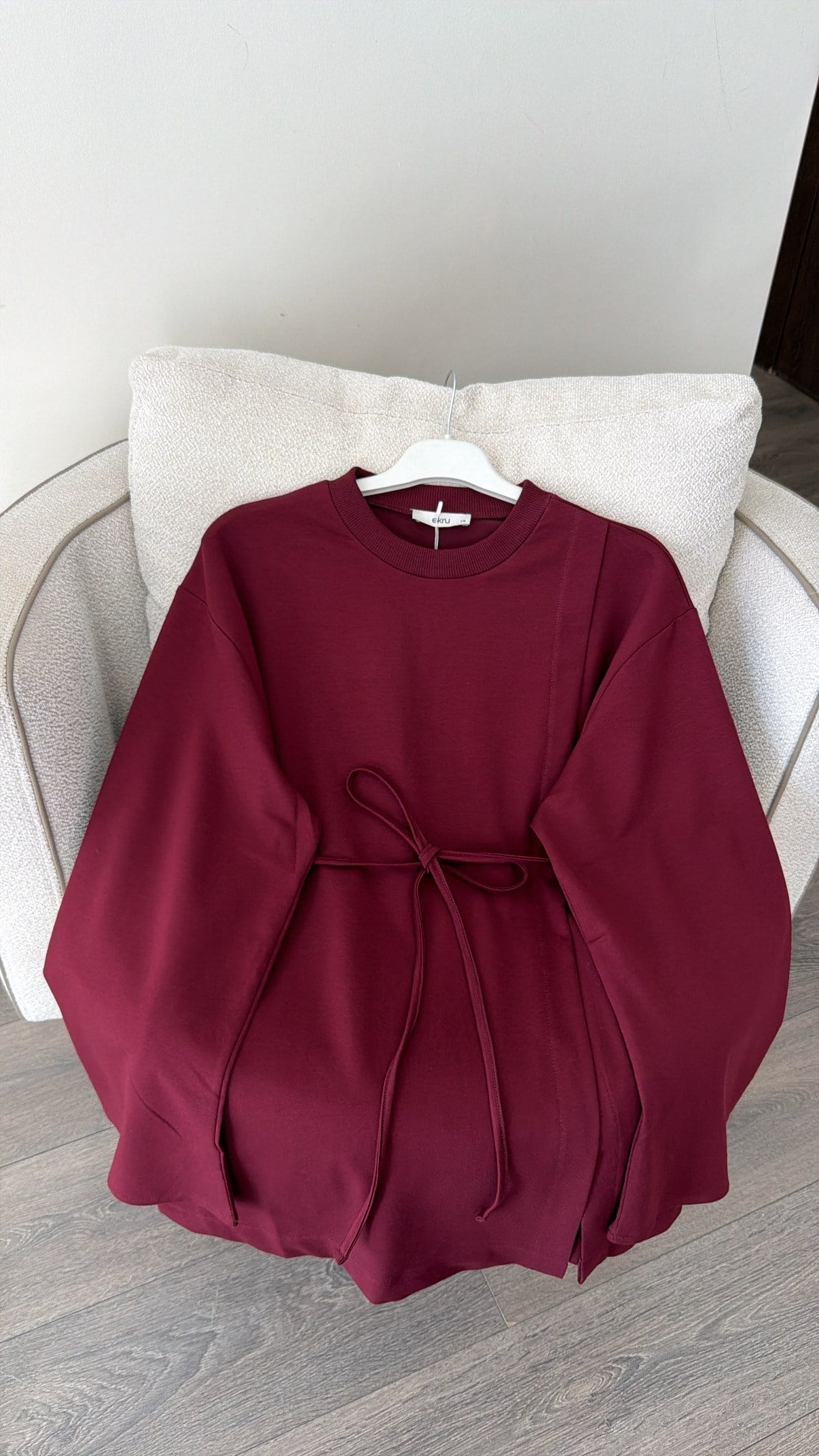 Asimetrik Kesim Bel Bağlamalı Sweatshirt - Bordo