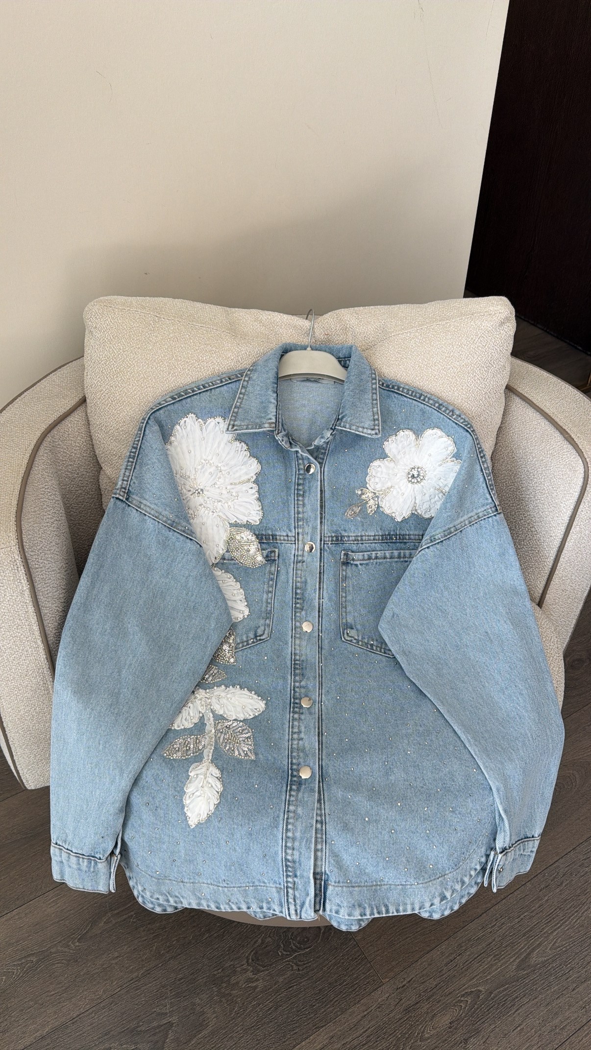 Çiçekli Denim Ceket