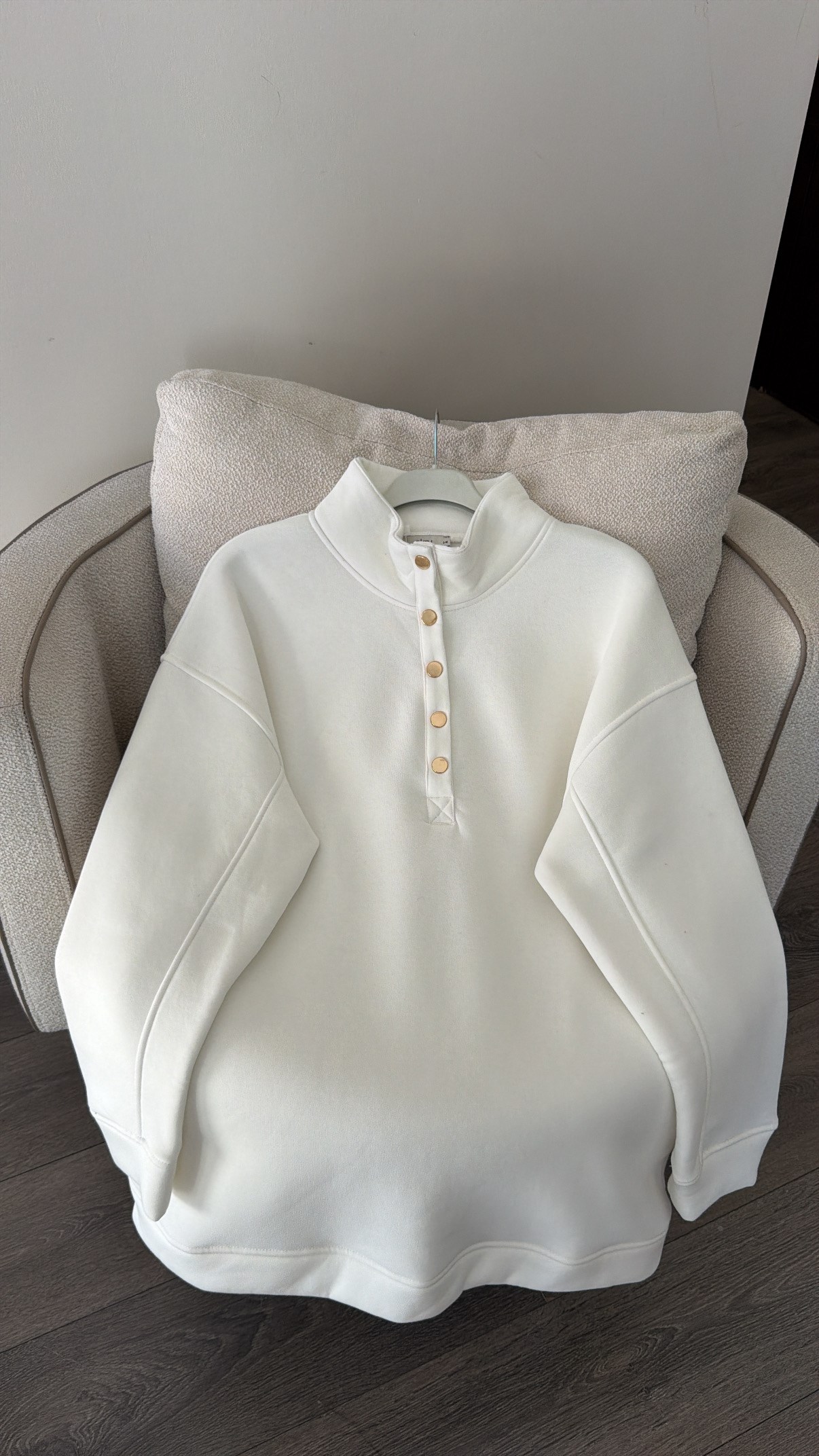 Çıtçıtlı Dik Yaka Sweatshirt - Ekru