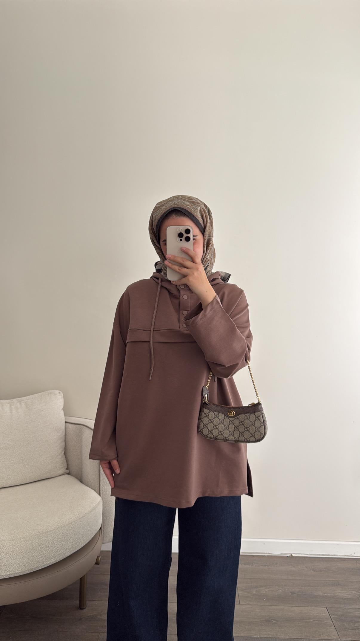 Çıtçıtlı Sweatshirt - Toprak