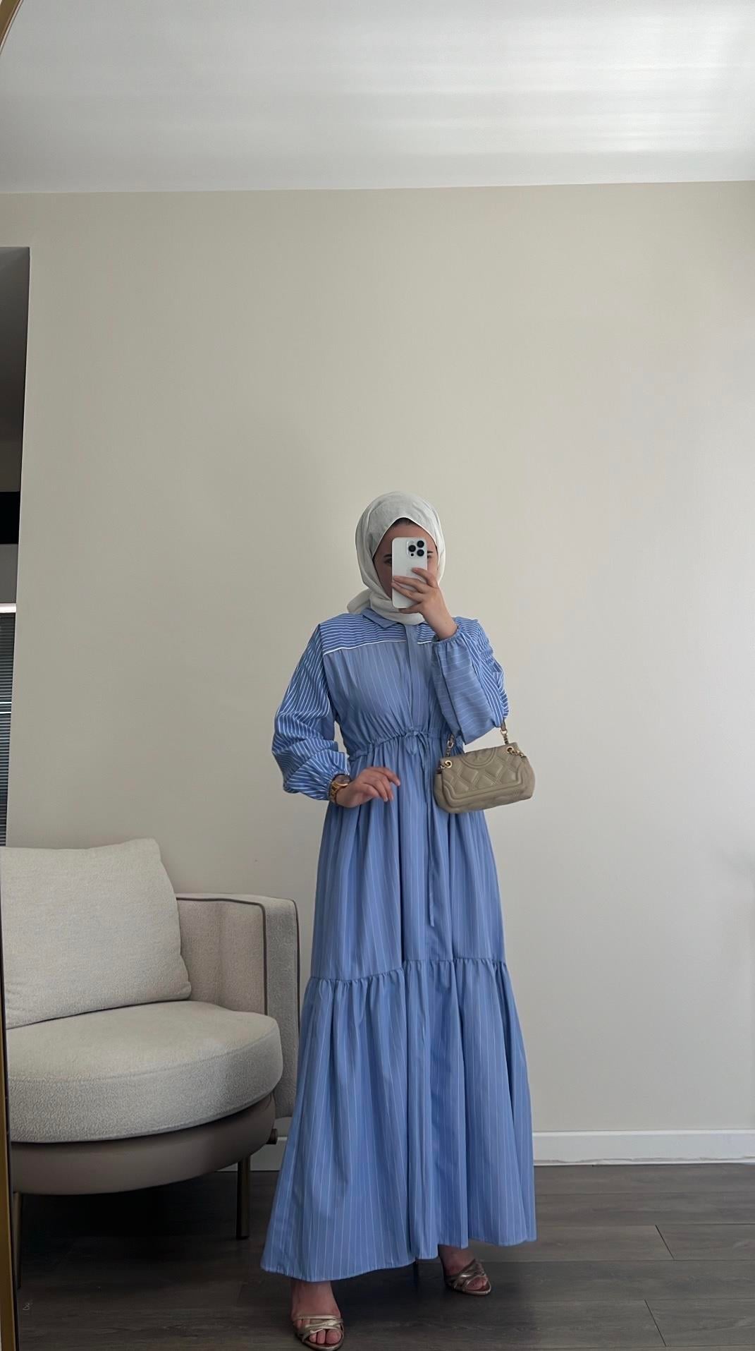 Çizgili Elbise- Mavi