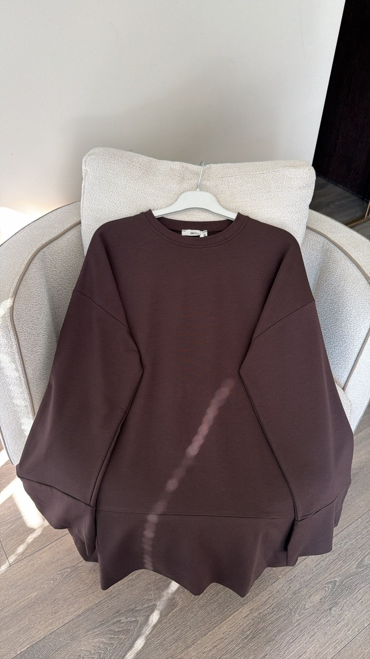 Dikiş Ve Yırtmaç Detaylı Sweatshirt- Kahve