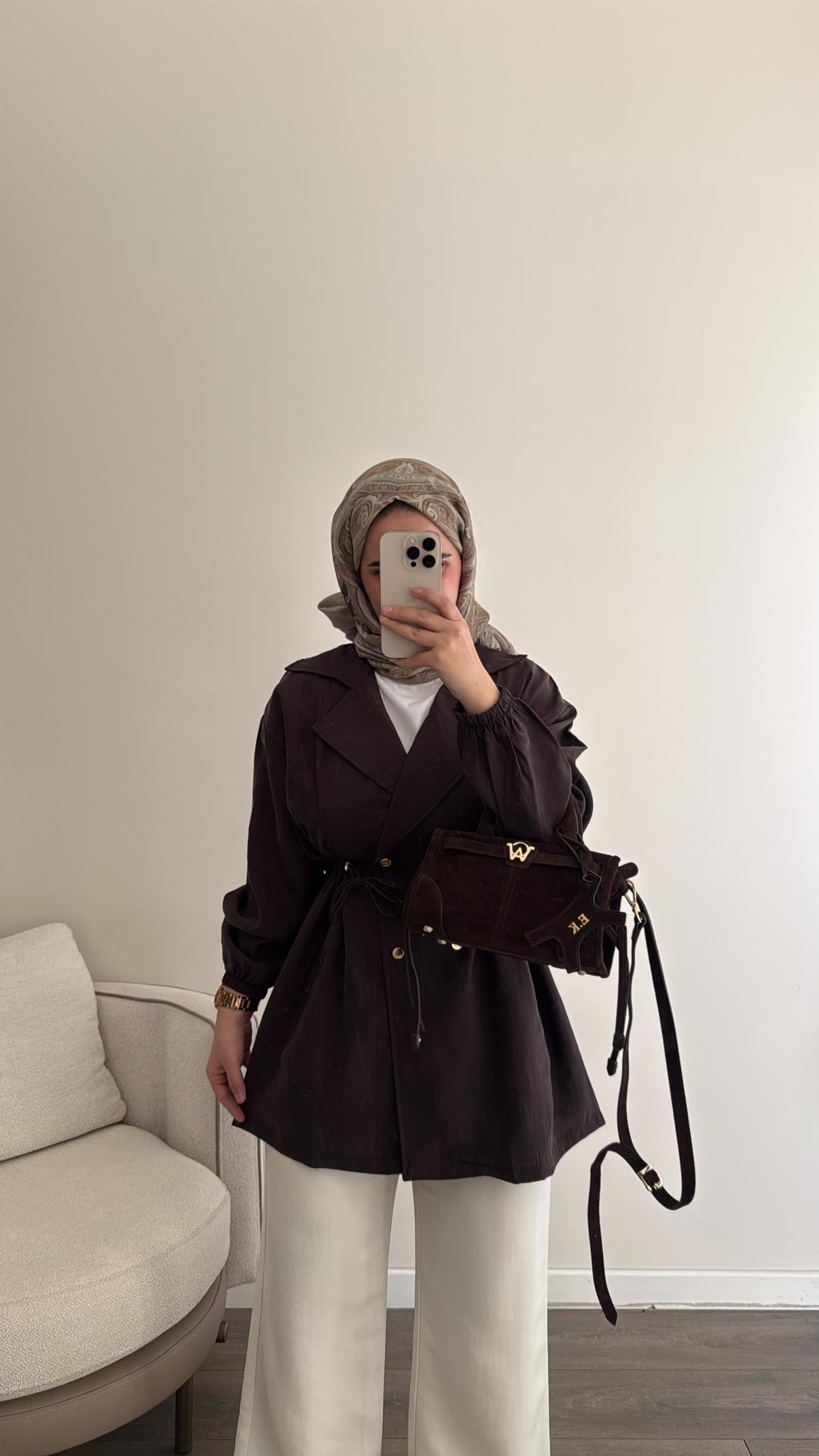 Düğmeli Tencel Ceket - Kahverengi