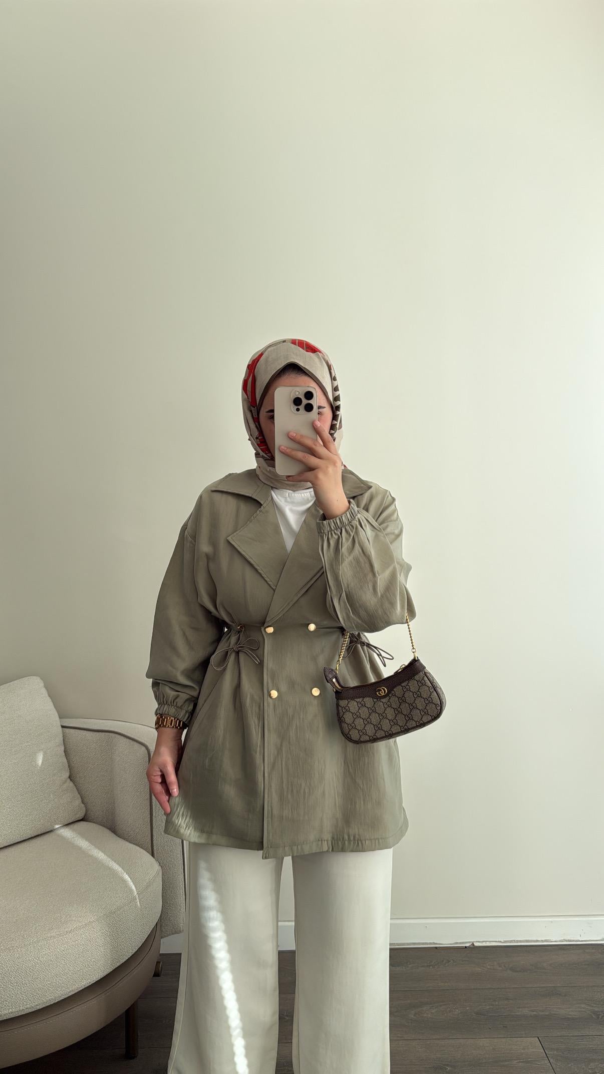 Düğmeli Tencel Ceket - Yeşil