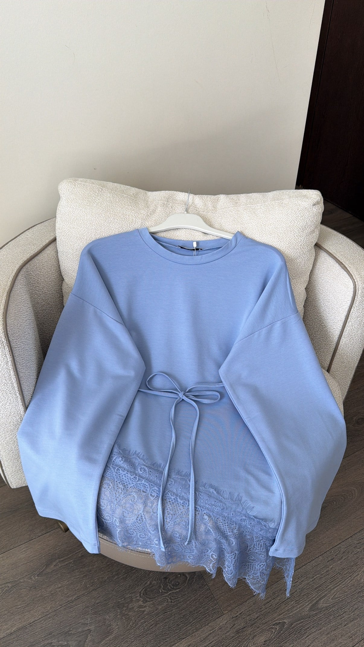 Eteği Dantel Detaylı Sweatshirt - Blue Heron