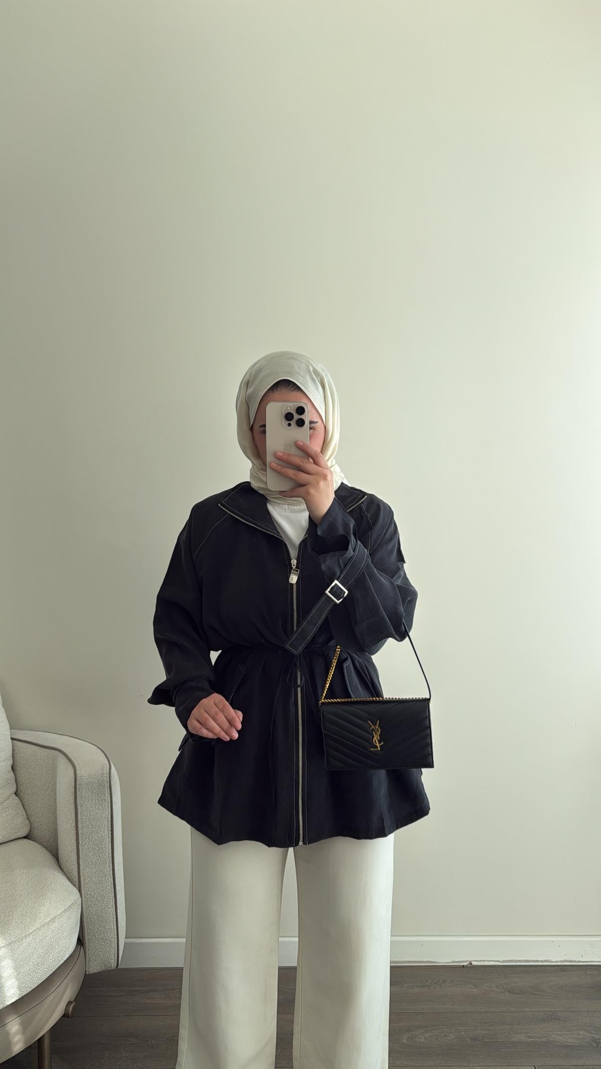 Fermuarlı Tencel Kap - Siyah