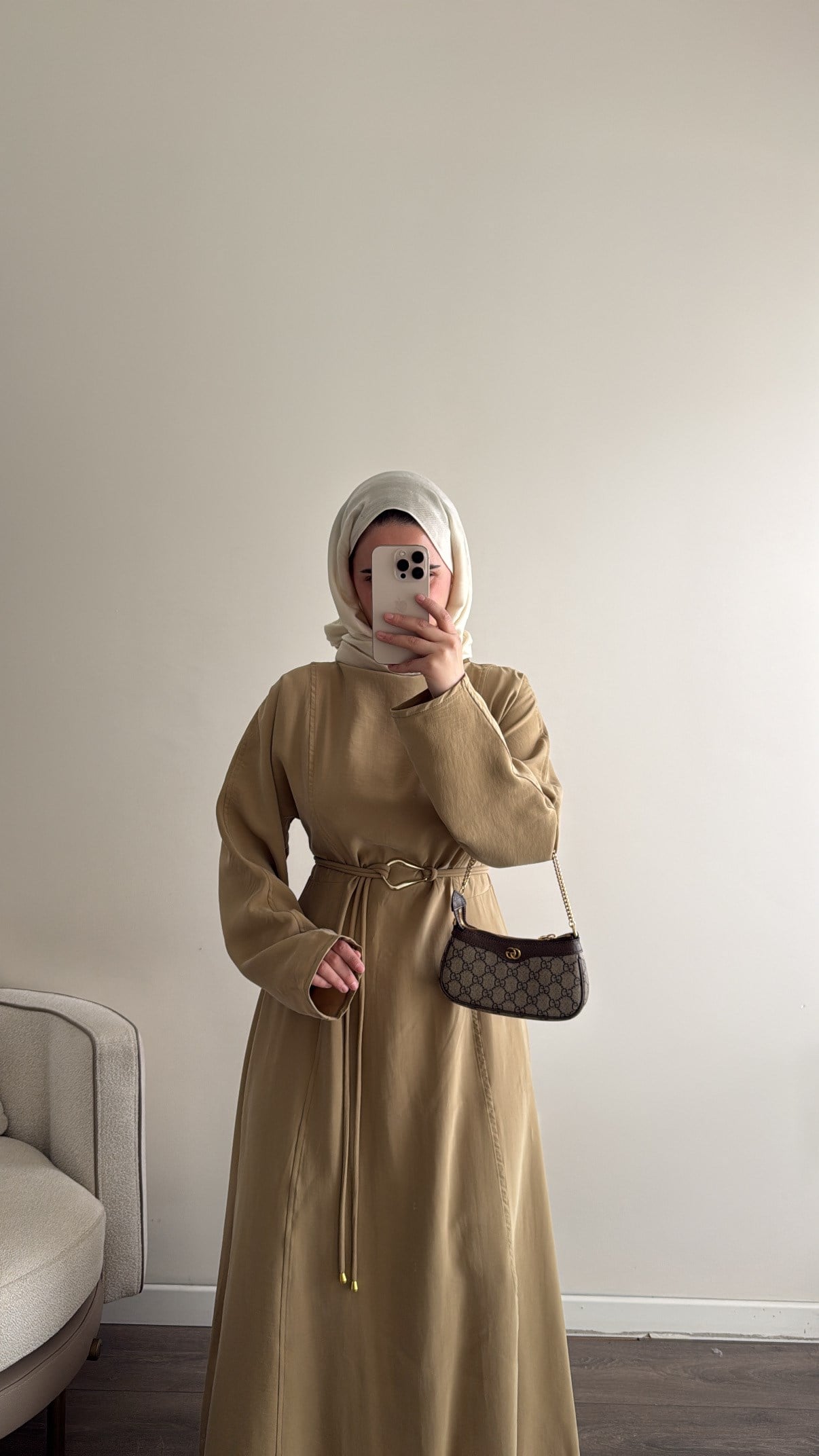 Gold Aksesuar Desenli Elbise - Safran