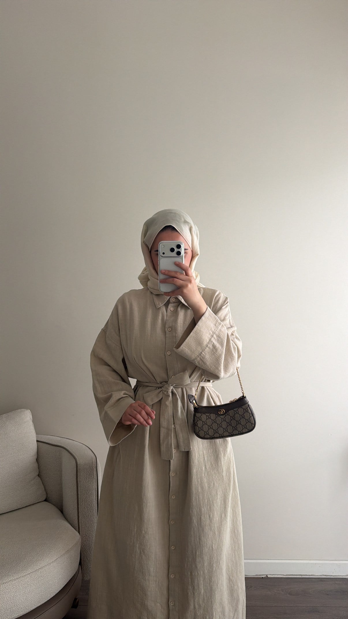 Keten Dokulu Taş Gömlek Elbise