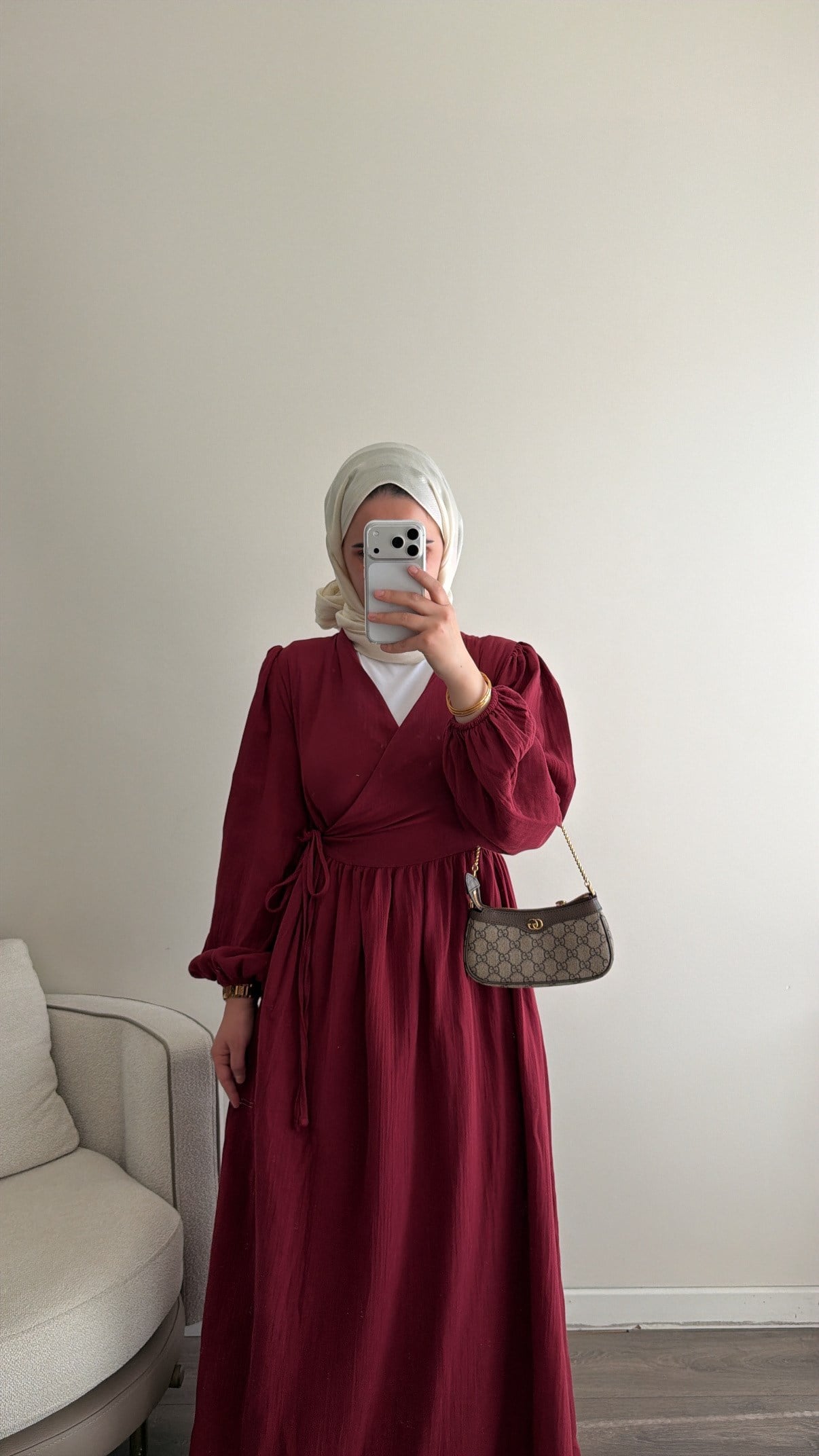 Kimono Kapama Bordo Müslin Elbise