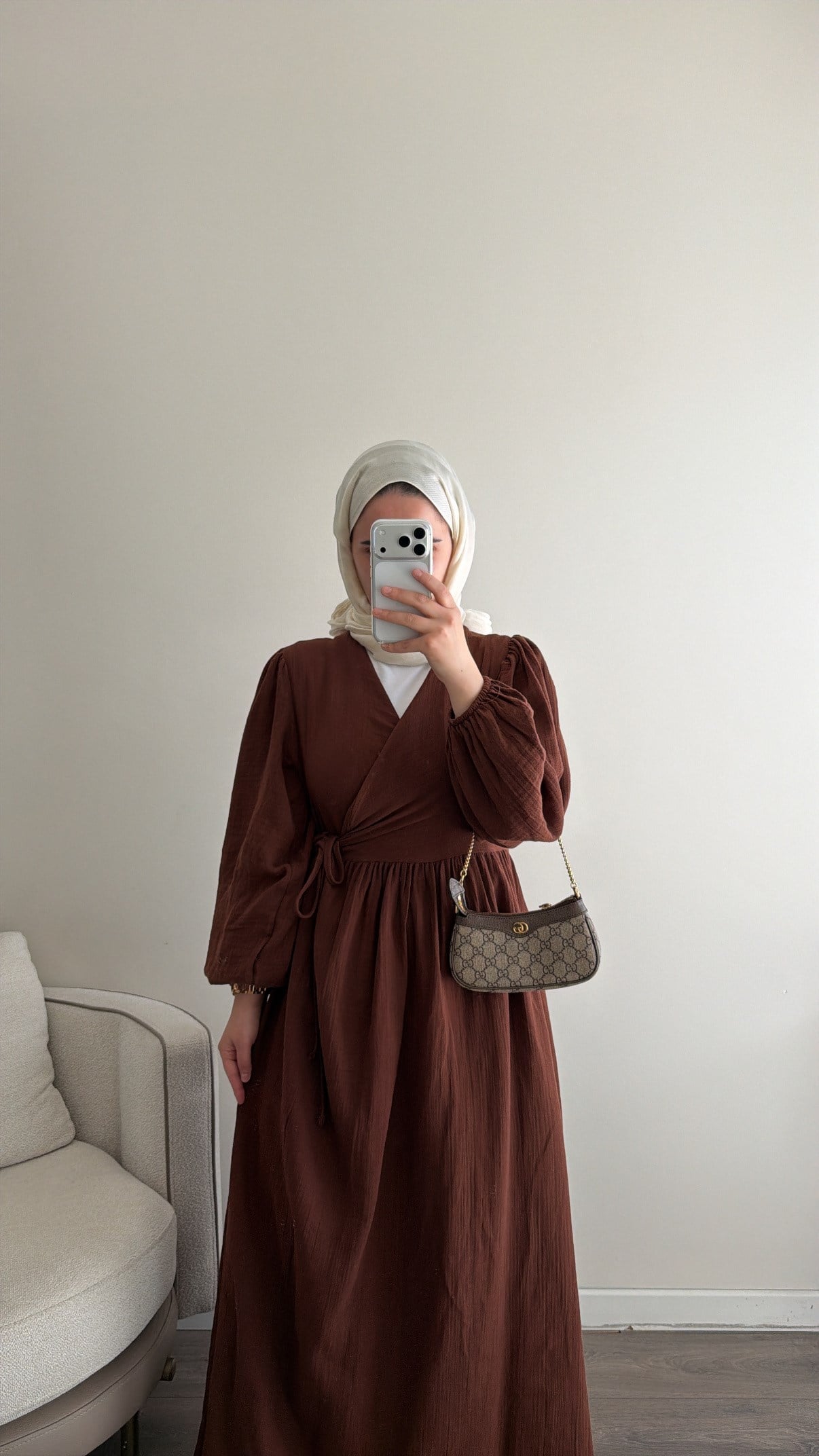 Kimono Kapama Çikolata Müslin Elbise
