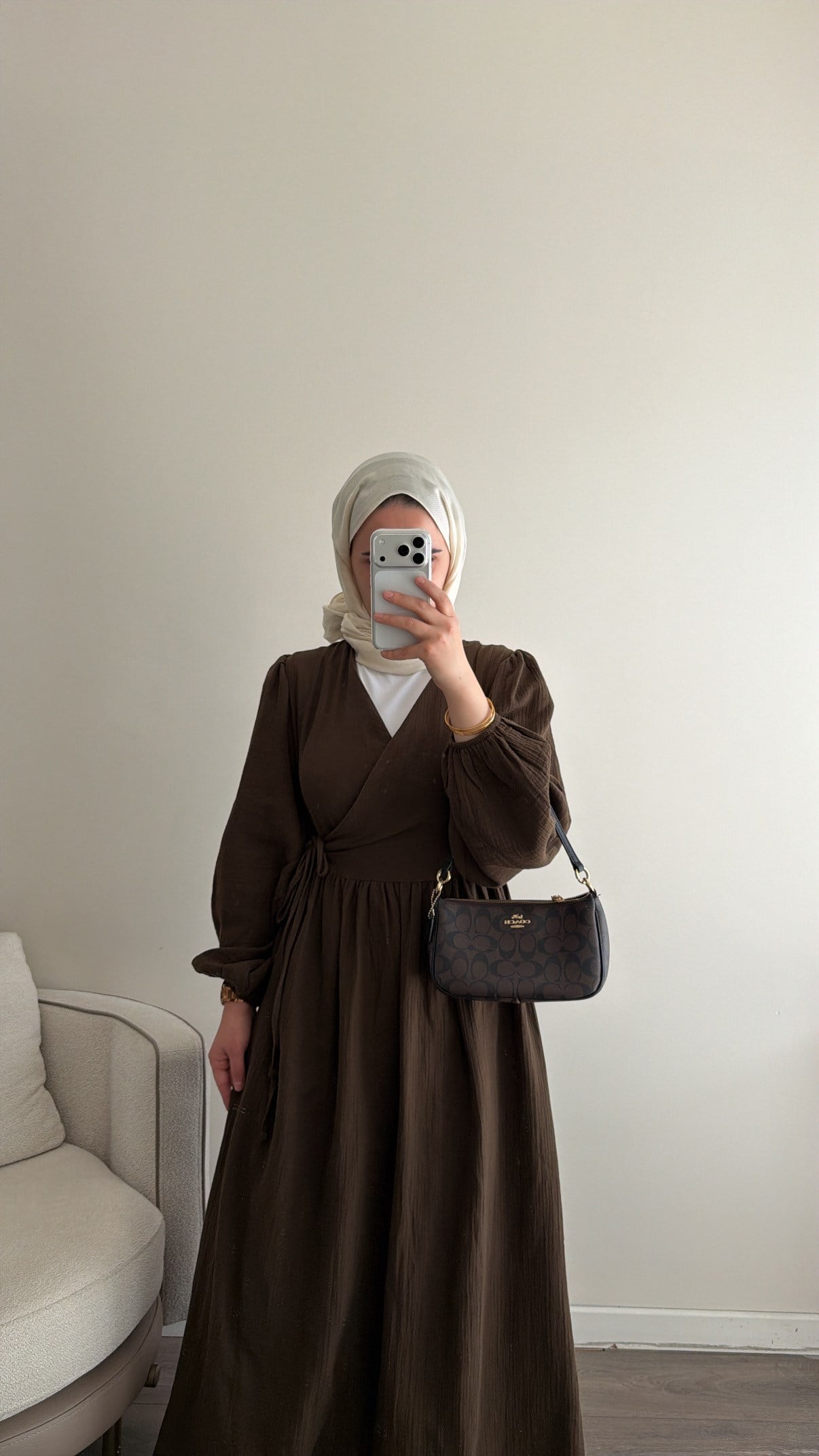 Kimono Kapama Kahve Müslin Elbise
