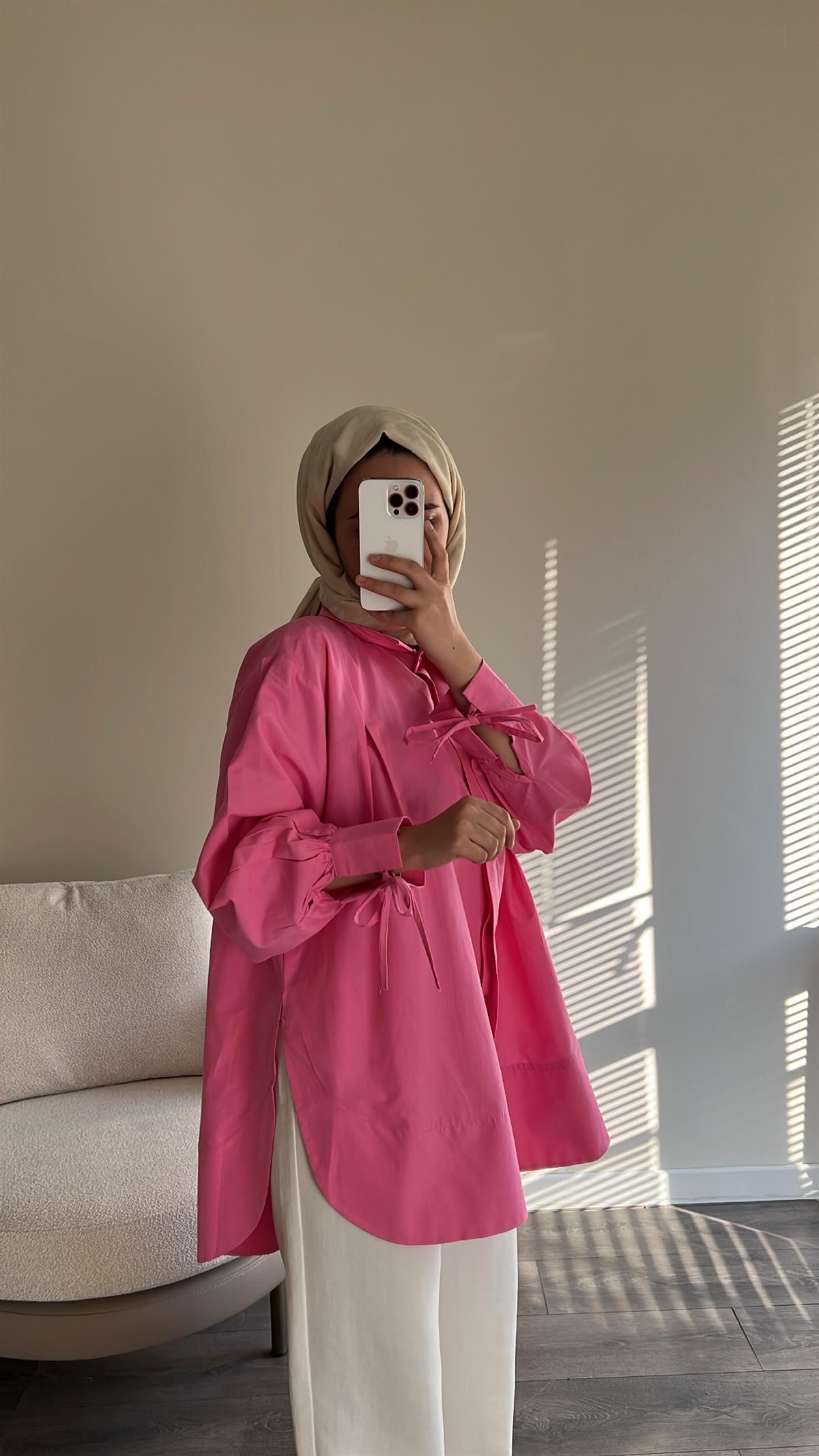 Koları Bağlamalı Gömlek- Pembe