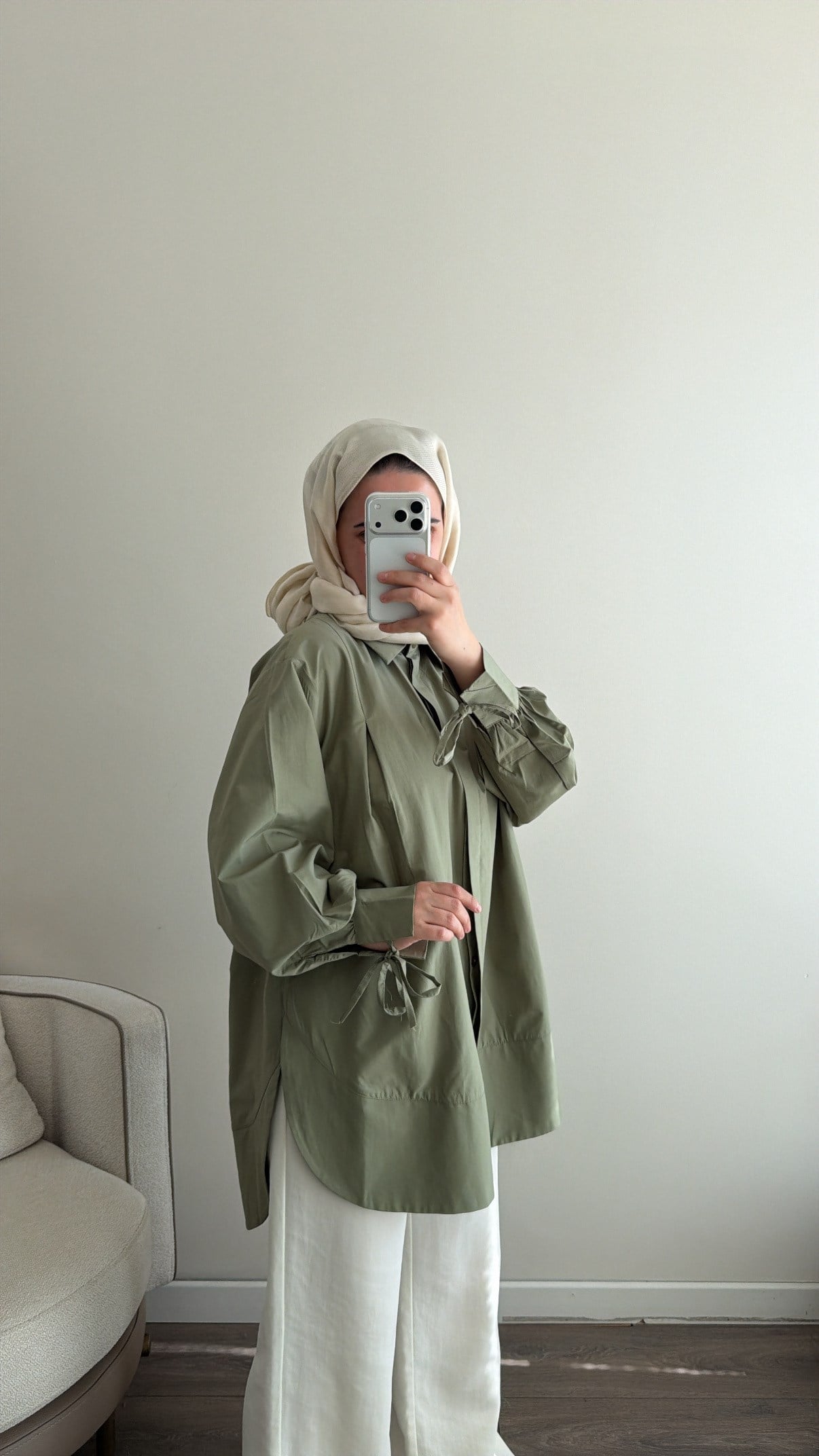 Kolları Bağlamalı Gömlek - Adaçayı