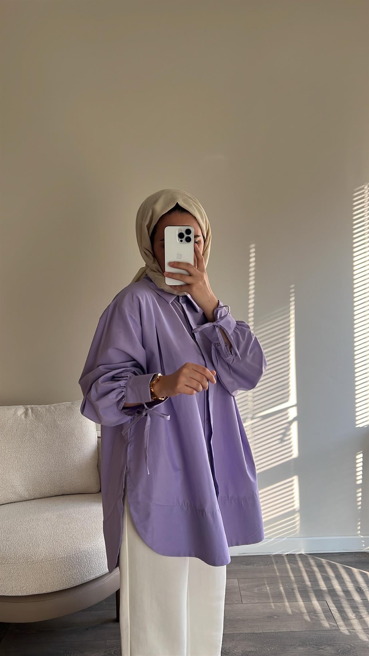 Kolları Bağlamalı Gömlek - Lila