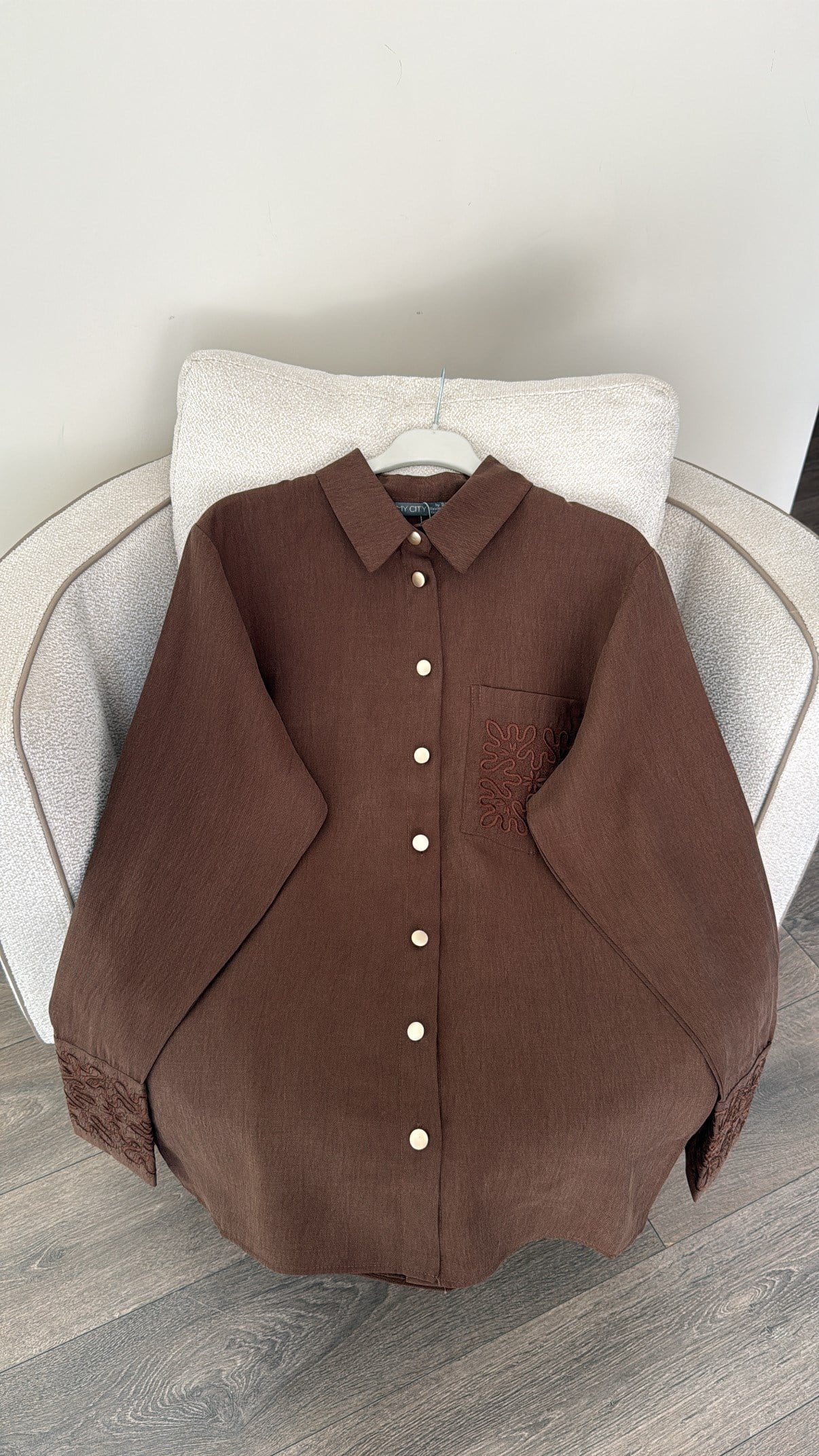 NAKIŞLI GÖMLEK - KAHVE