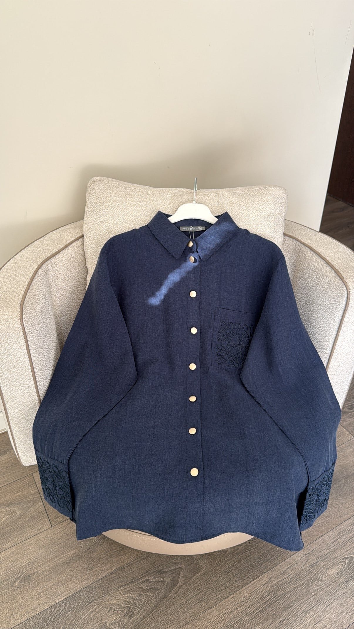 NAKIŞLI GÖMLEK - LACİVERT
