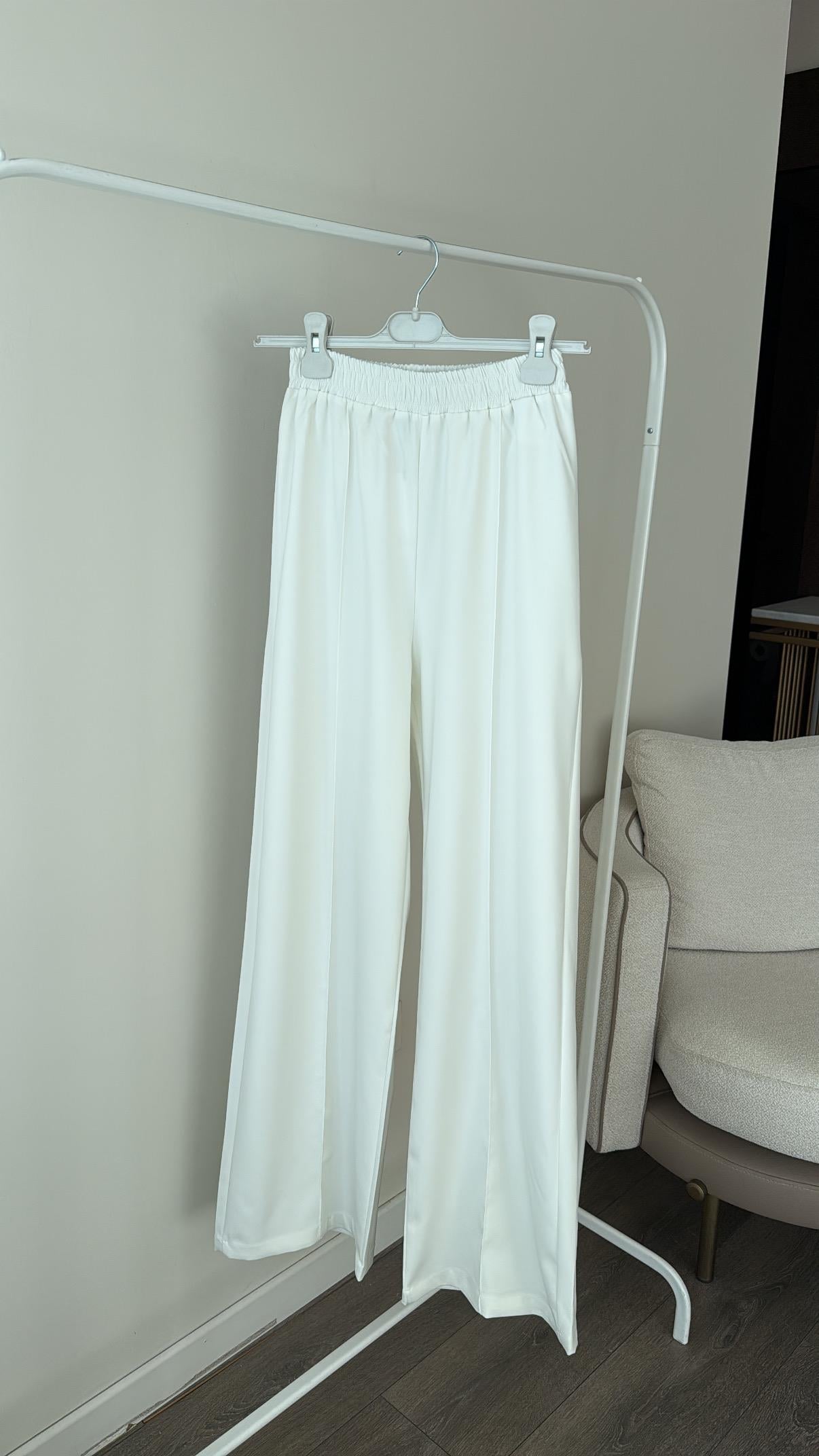 Nervür Dikiş Detaylı Pantolon - Beyaz