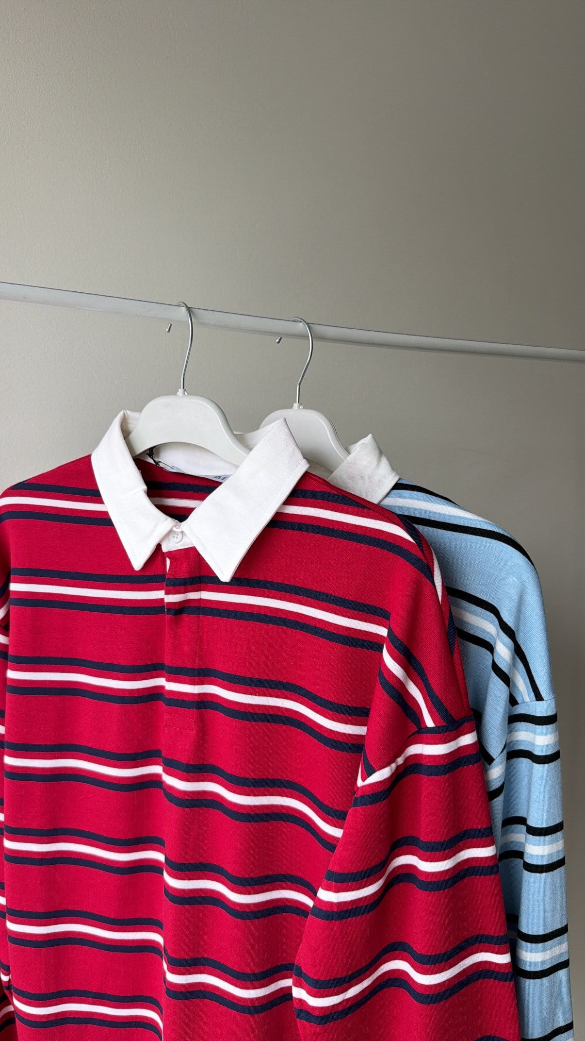 Polo Yaka Çizgili Sweatshirt - Kırmızı