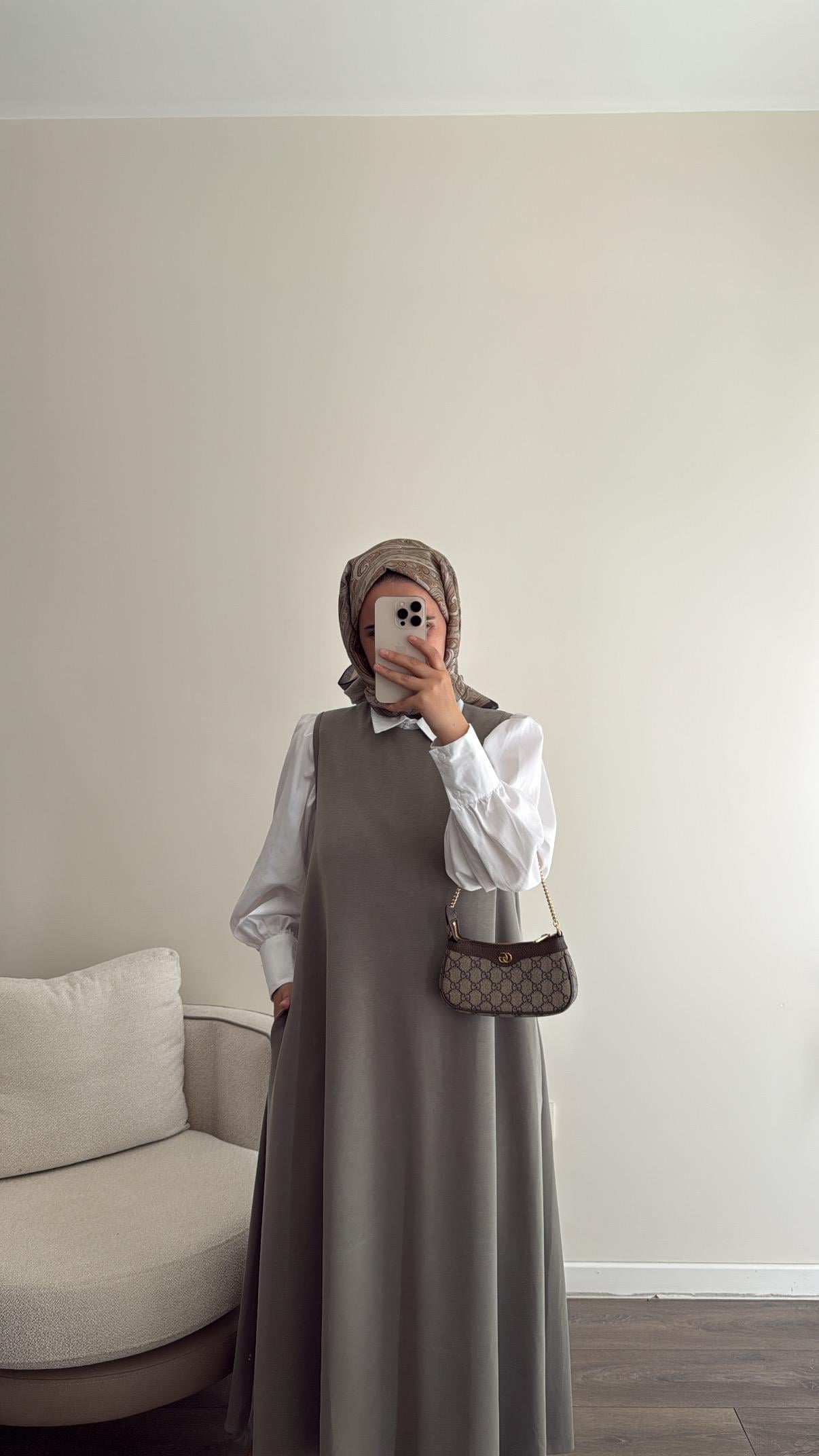 Sıfır Kol Elbise - Gri