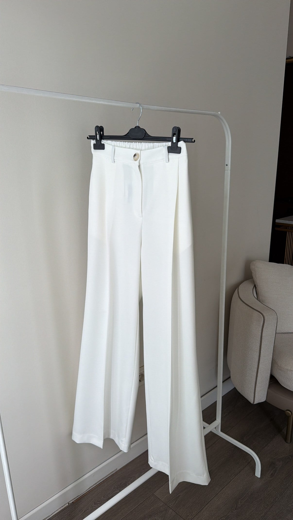 Tek Pileli Palazzo Ekru Pantolon