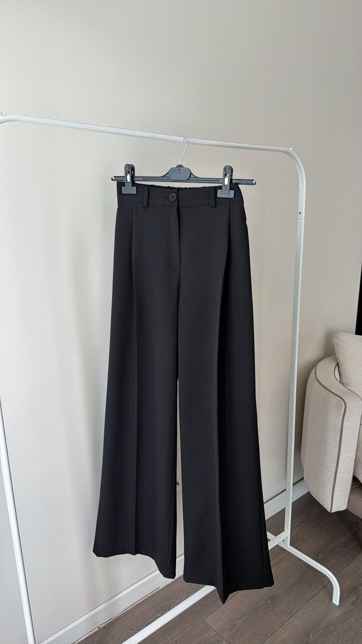 Tek Pileli Palazzo Siyah Pantolon