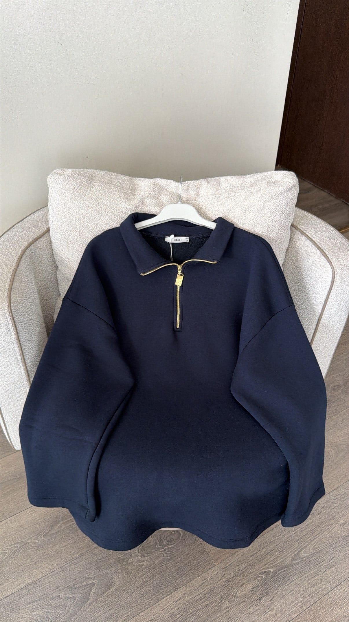 Yarım Fermuarlı Dik Yaka Sweatshirt - Lacivert