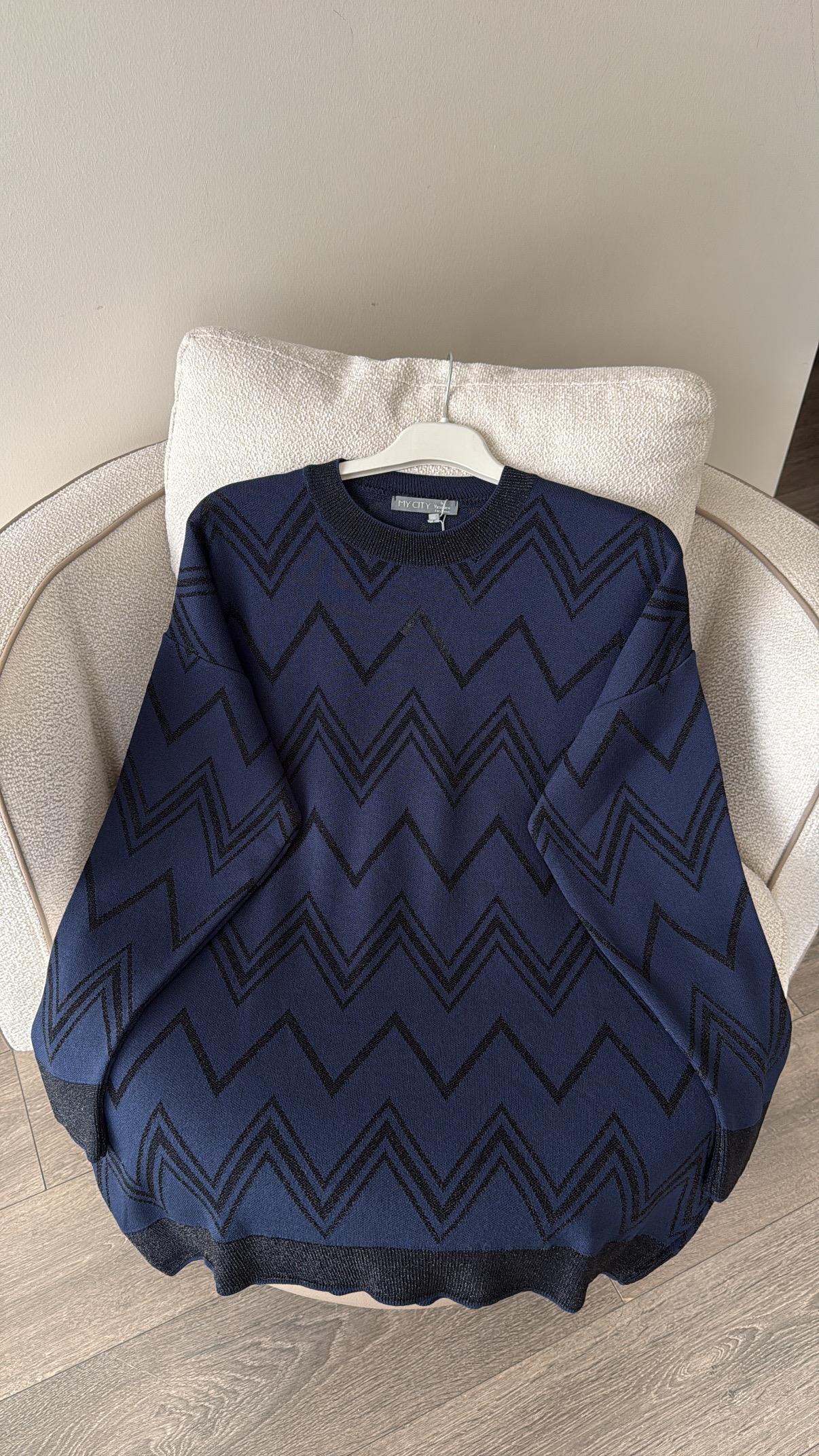 Zikzak Desenli Merserize - Lacivert