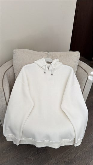 Kapüşonlu Oversize Sweat - Ekru