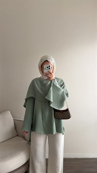 Pelerin Detaylı Soft Mint Tunik