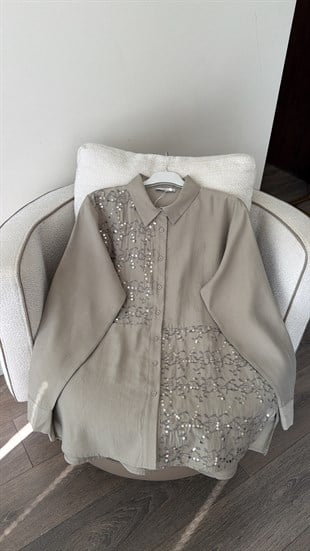 Pul İşleme Detaylı Gömlek - Bej