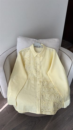 Pul İşleme Detaylı Gömlek - Limon Sarısı