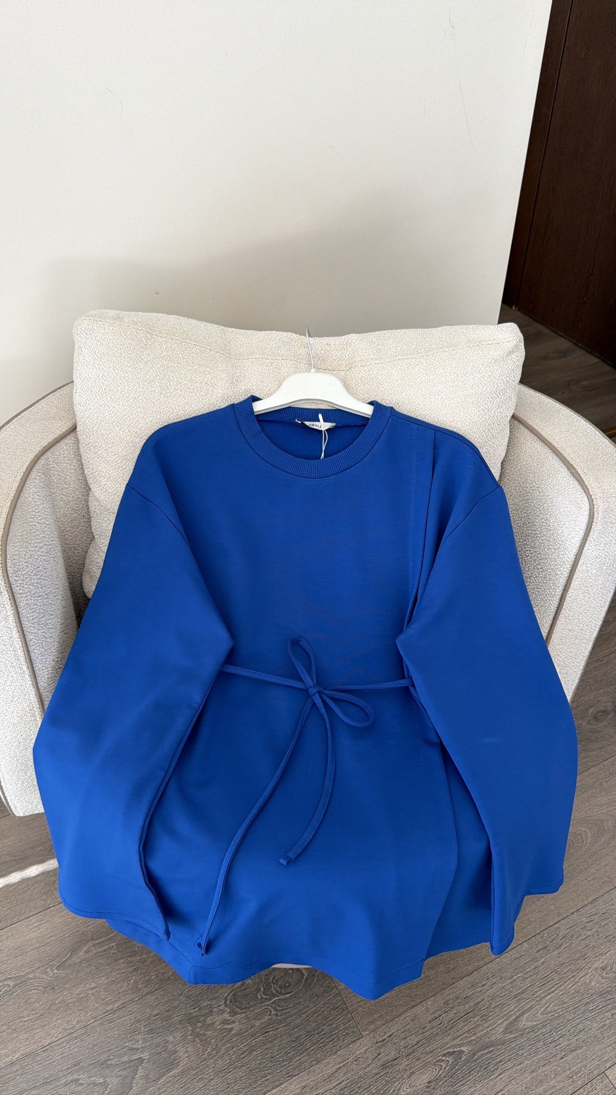 Asimetrik Kesim Bel Bağlamalı Sweatshirt - Saks