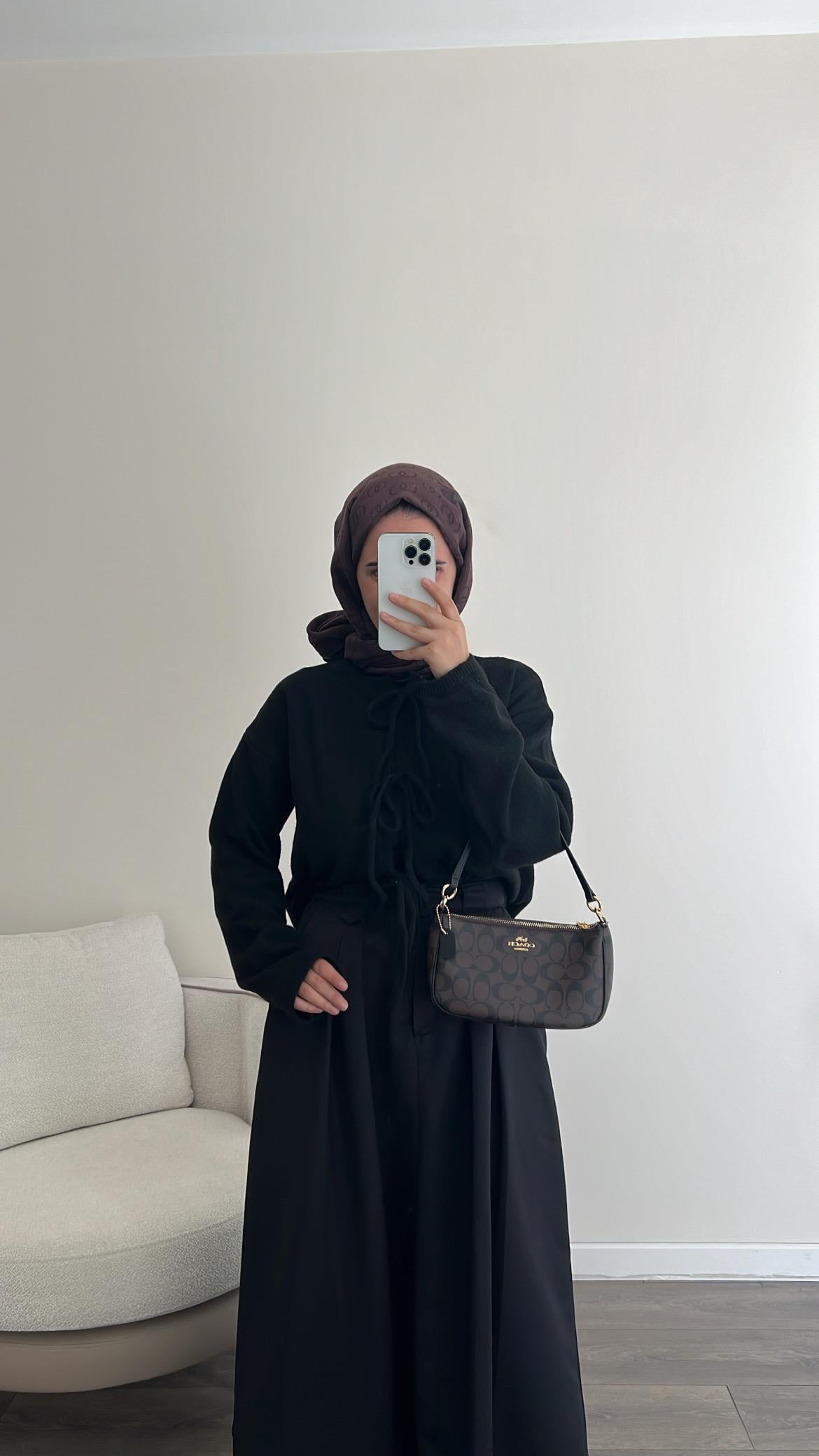 Bağlamalı Triko Hırka - Siyah