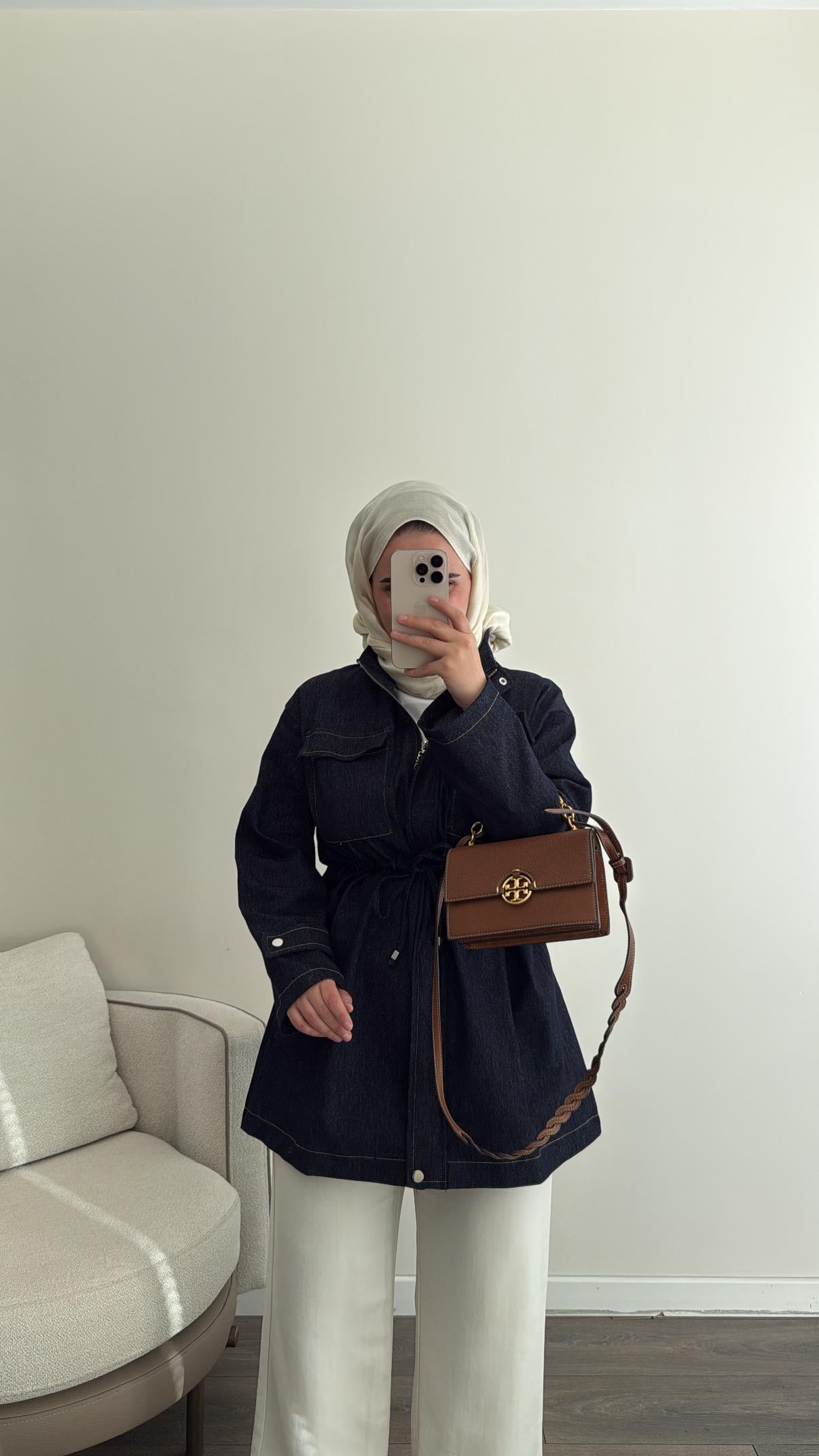 Belden Bağlamalı Denim Ceket