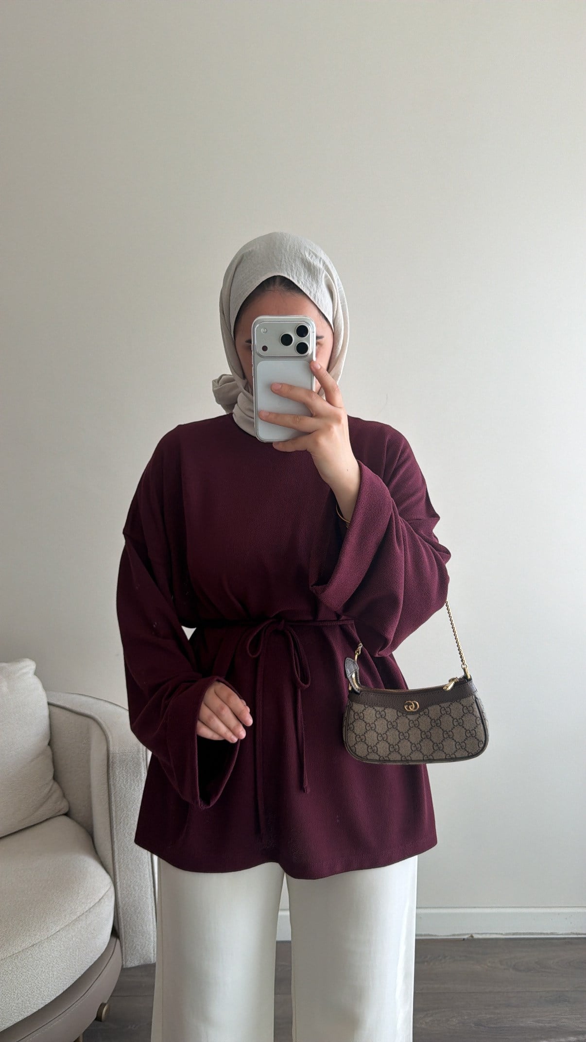 Beli Bağlama Detaylı Fitilli Tunik - Bordo