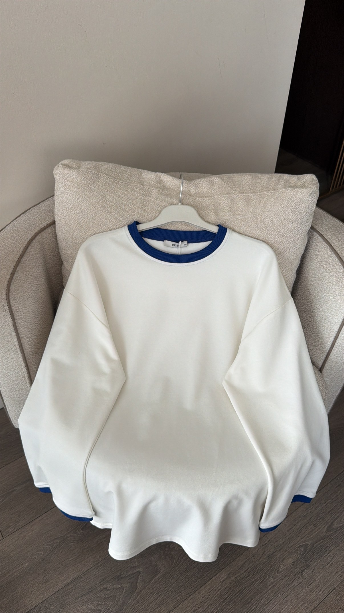 Bisiklet Yaka Renk Garnili Sweatshirt - Ekru