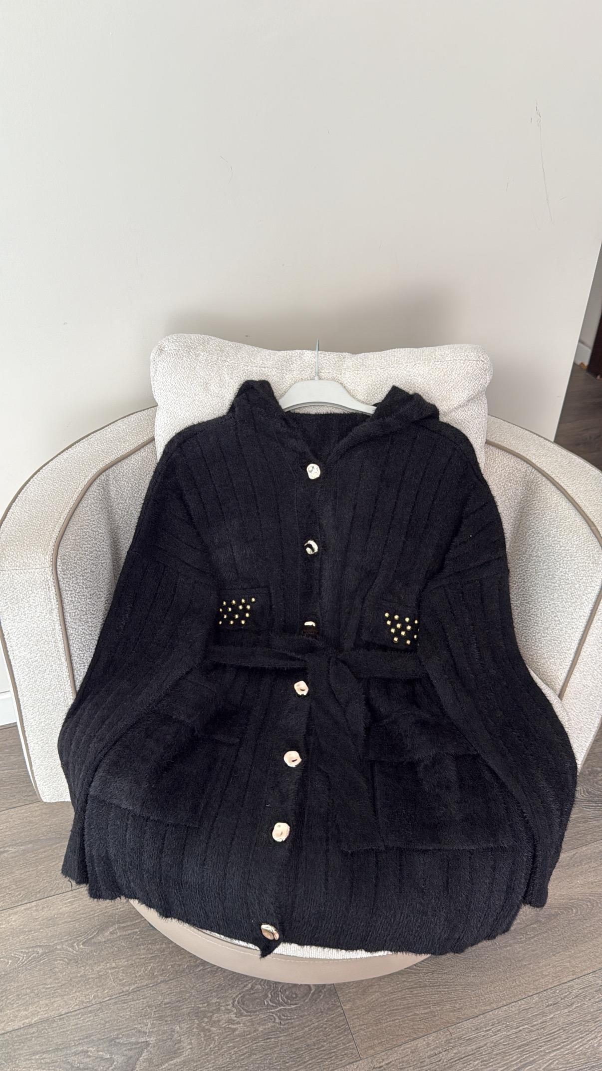 Cep Detaylı Angora Hırka - Siyah