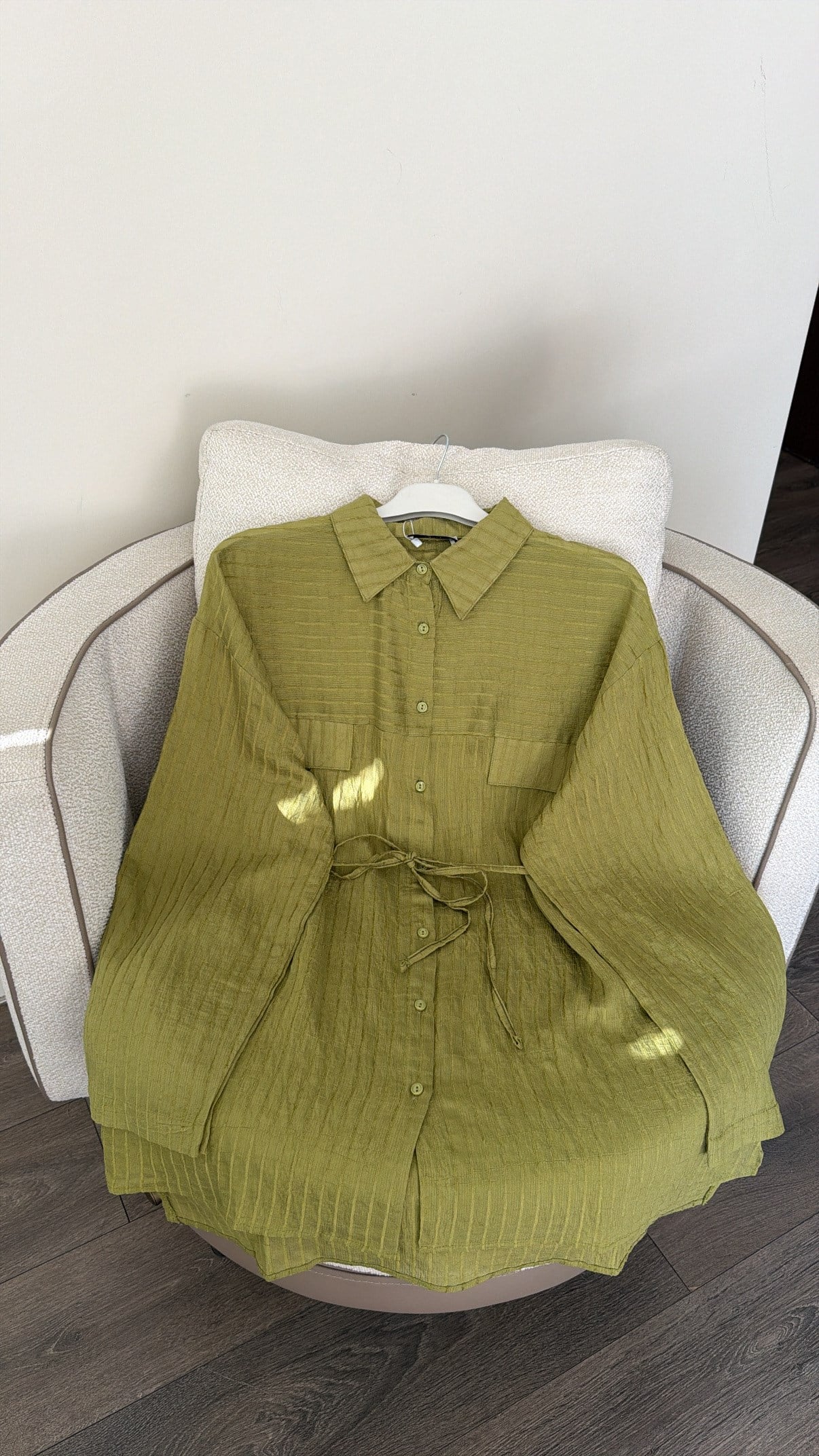 Cep Detaylı Kendinden Çizgili Gömlek - Yeşil