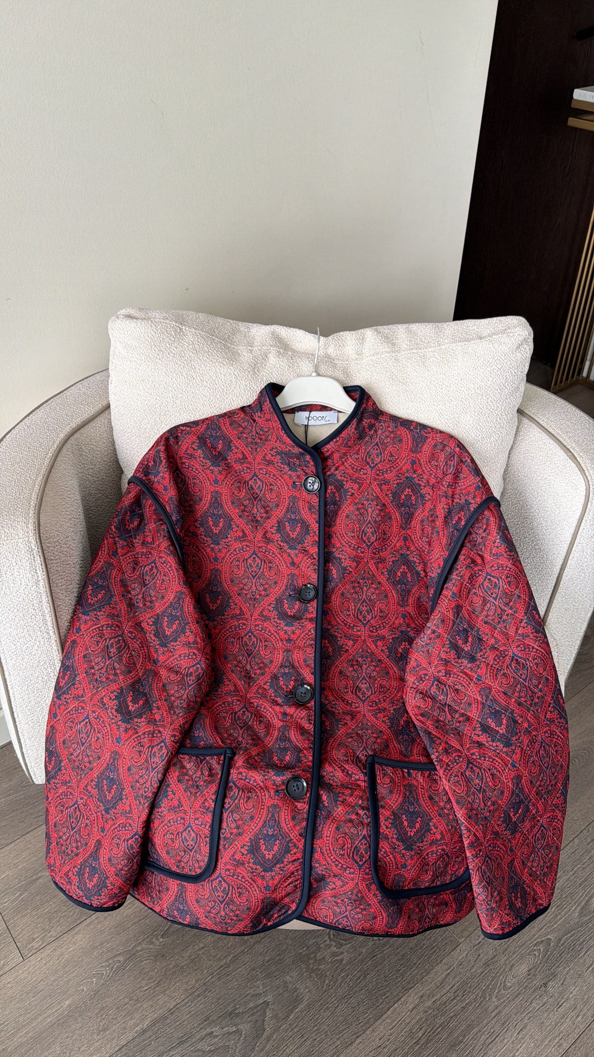 Desenli Kapitone Ceket - Bordo