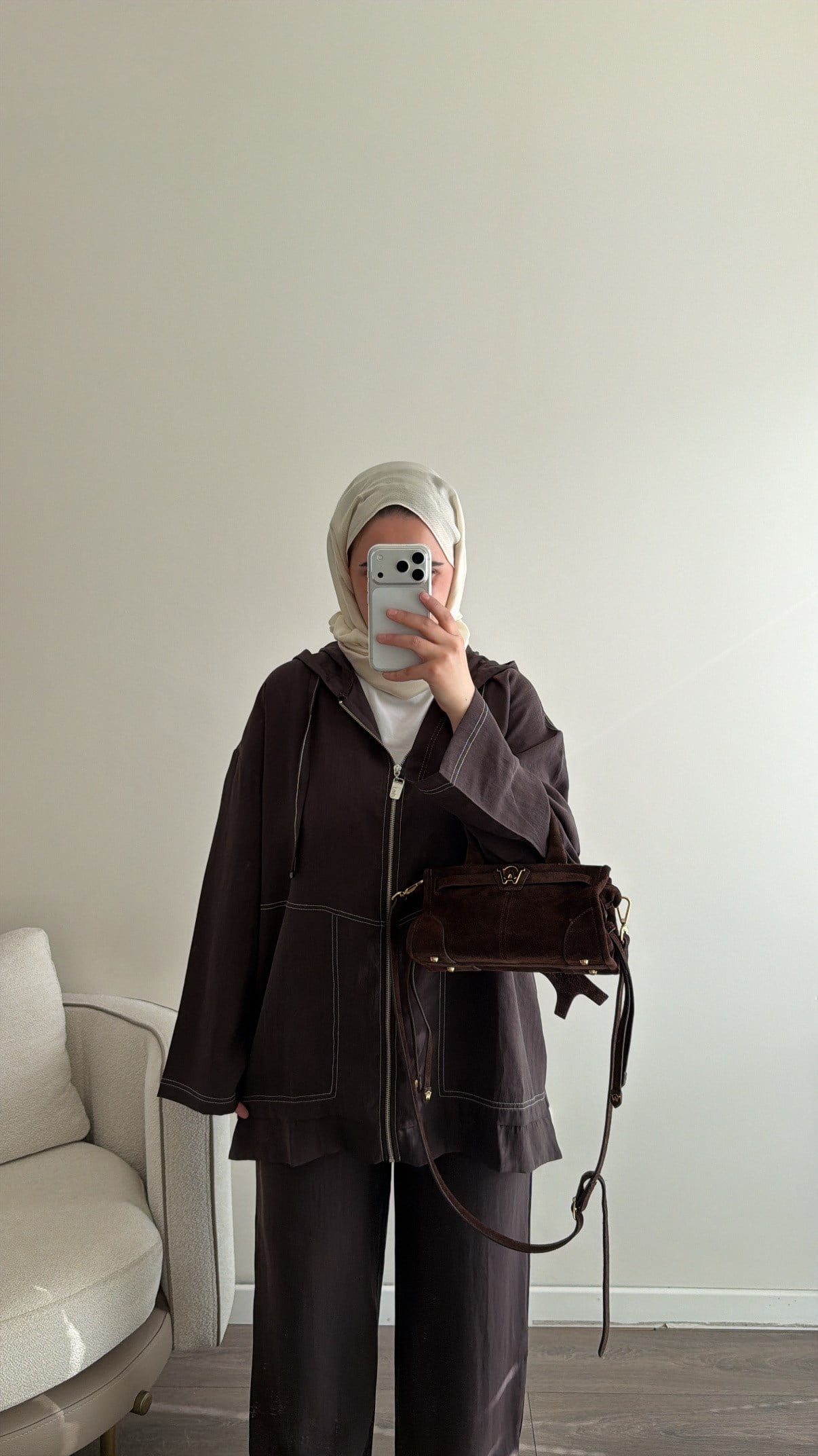 Dikiş Detaylı Rahat Takım- Kahverengi