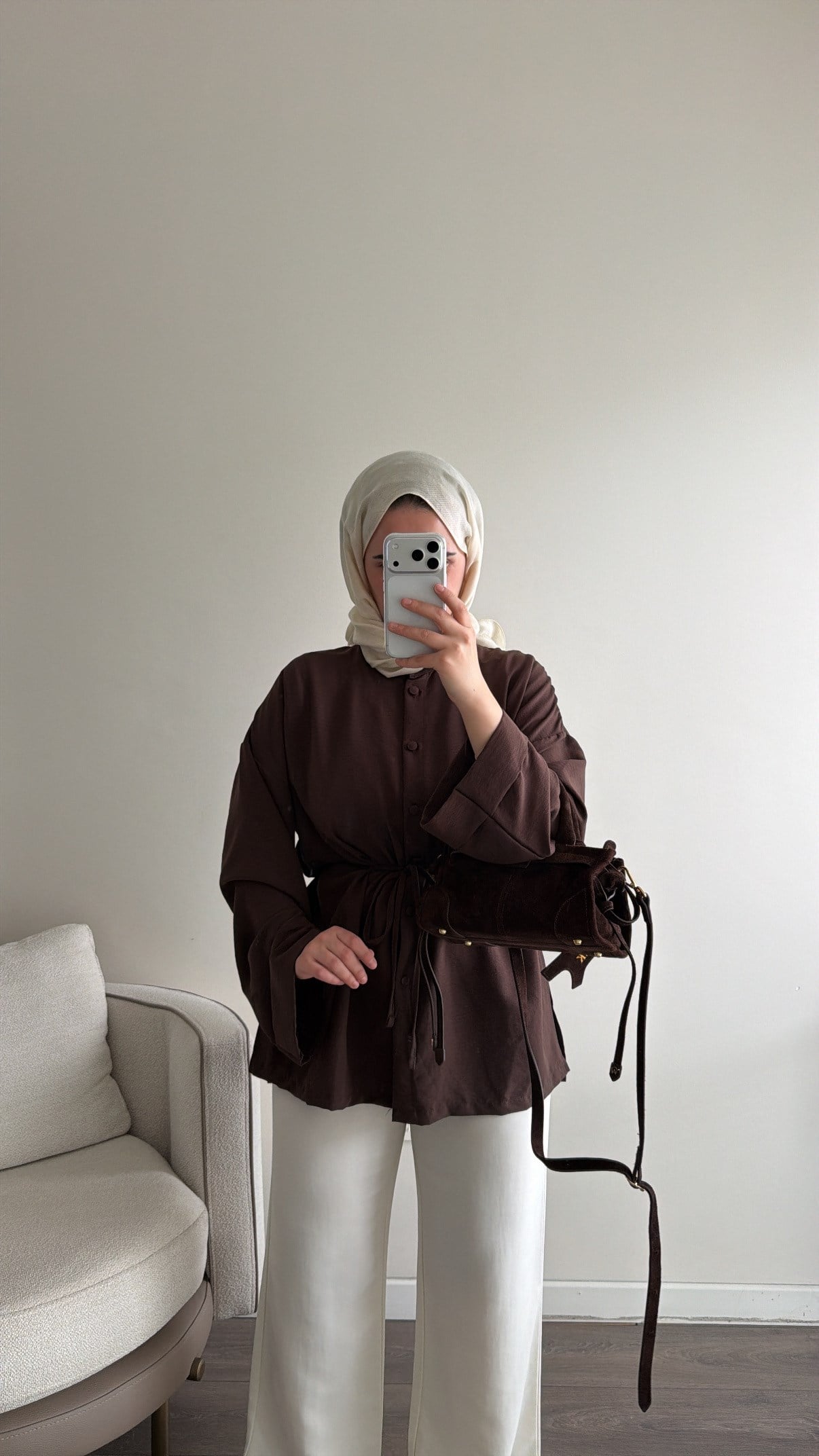 Duble Kol Yırtmaçlı Gömlek - Kahve