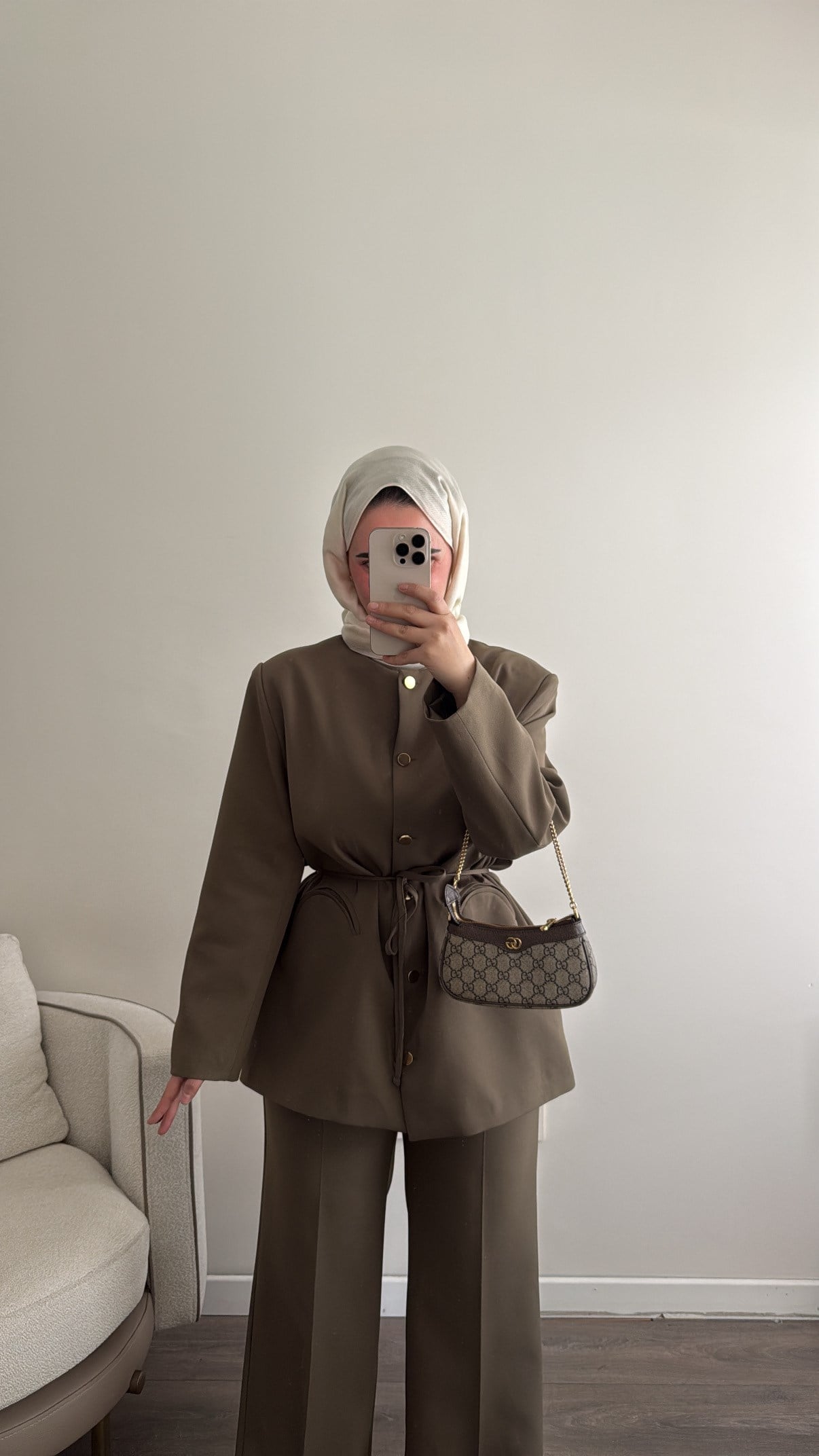 Düğme Detaylı Pantolonlu Takım - Haki