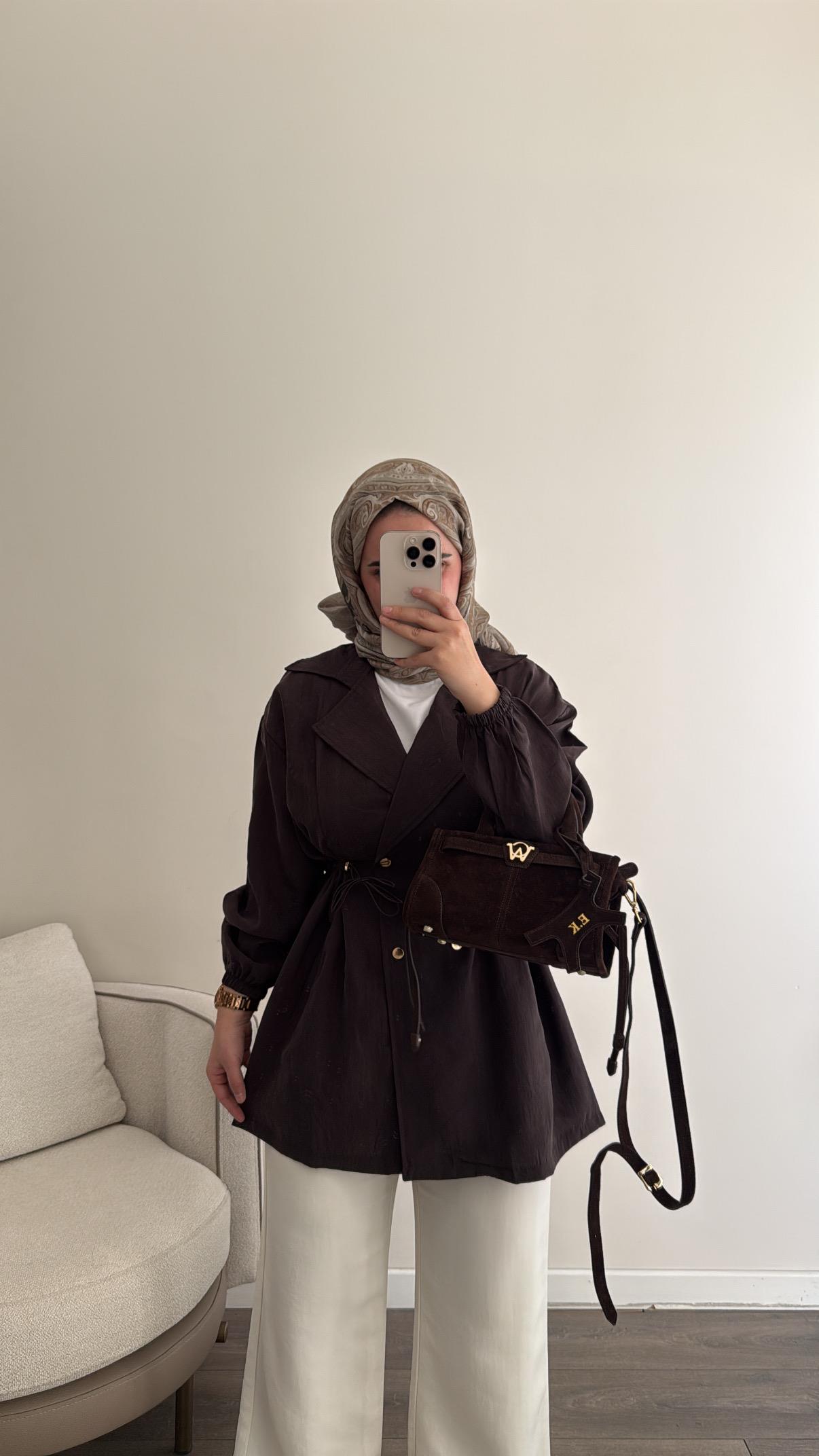 Düğmeli Tencel Ceket - Kahverengi