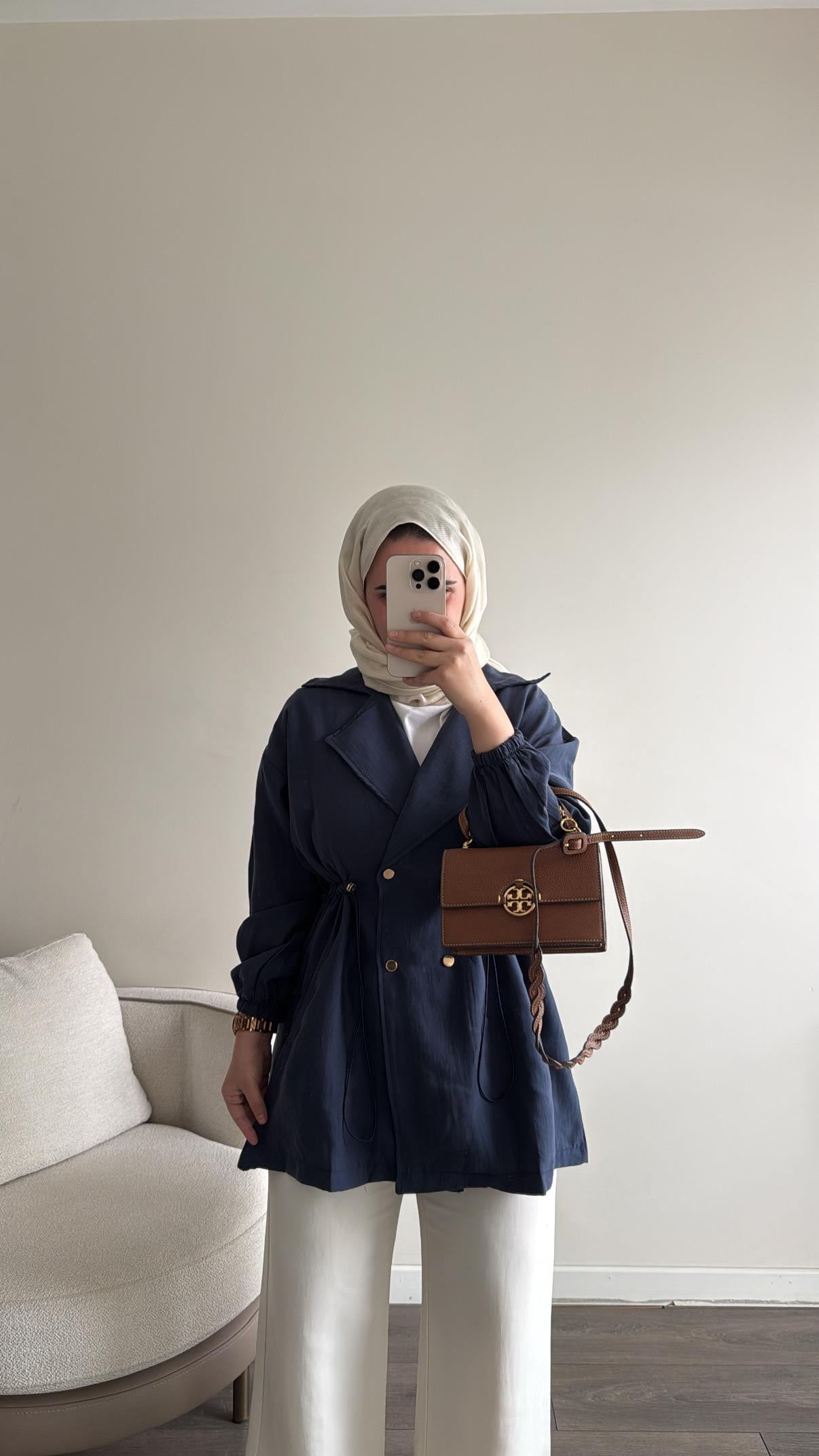 Düğmeli Tencel Ceket - Lacivert